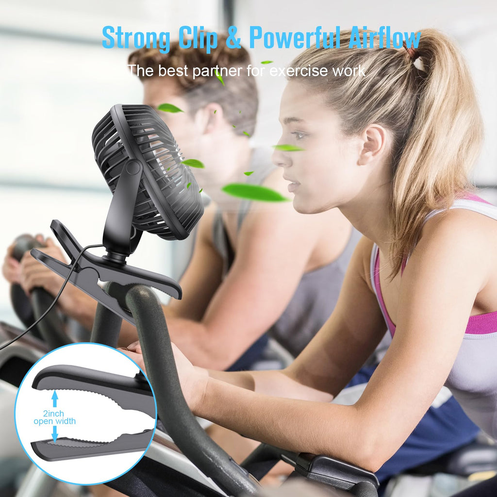 HONYIN Clip on Fan, 720° Rotation Small Desk & Clip Fan, Personal Cooling Fan with Sturdy Clamp, 3 Speeds, Quiet Little Fan by USB Plug In, for Bedroom Office Desktop Treadmill