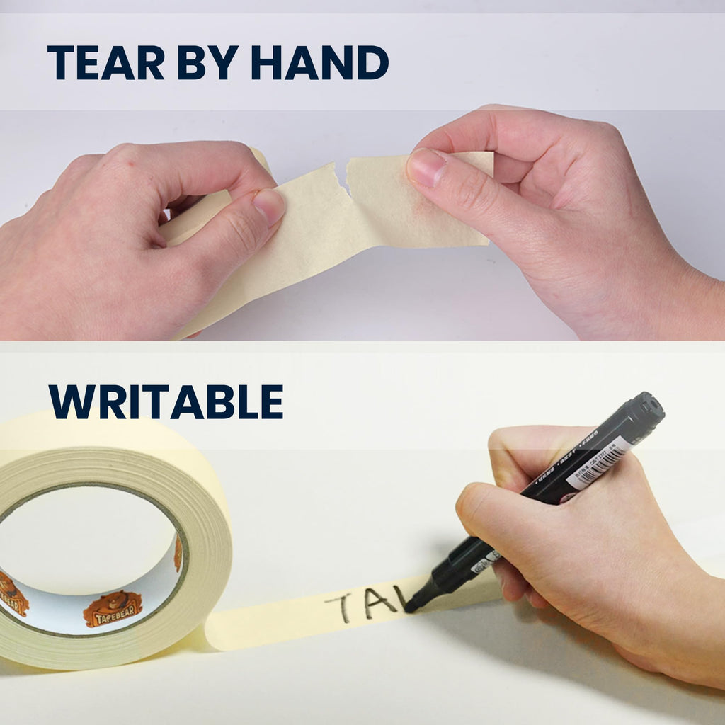 TAPEBEAR General Purpose Masking Tape 18mm x 55m, Beige White Painters Tape for Painting, Labeling, DIY Arts Crafts, Home Office School Projects, 10 Rolls