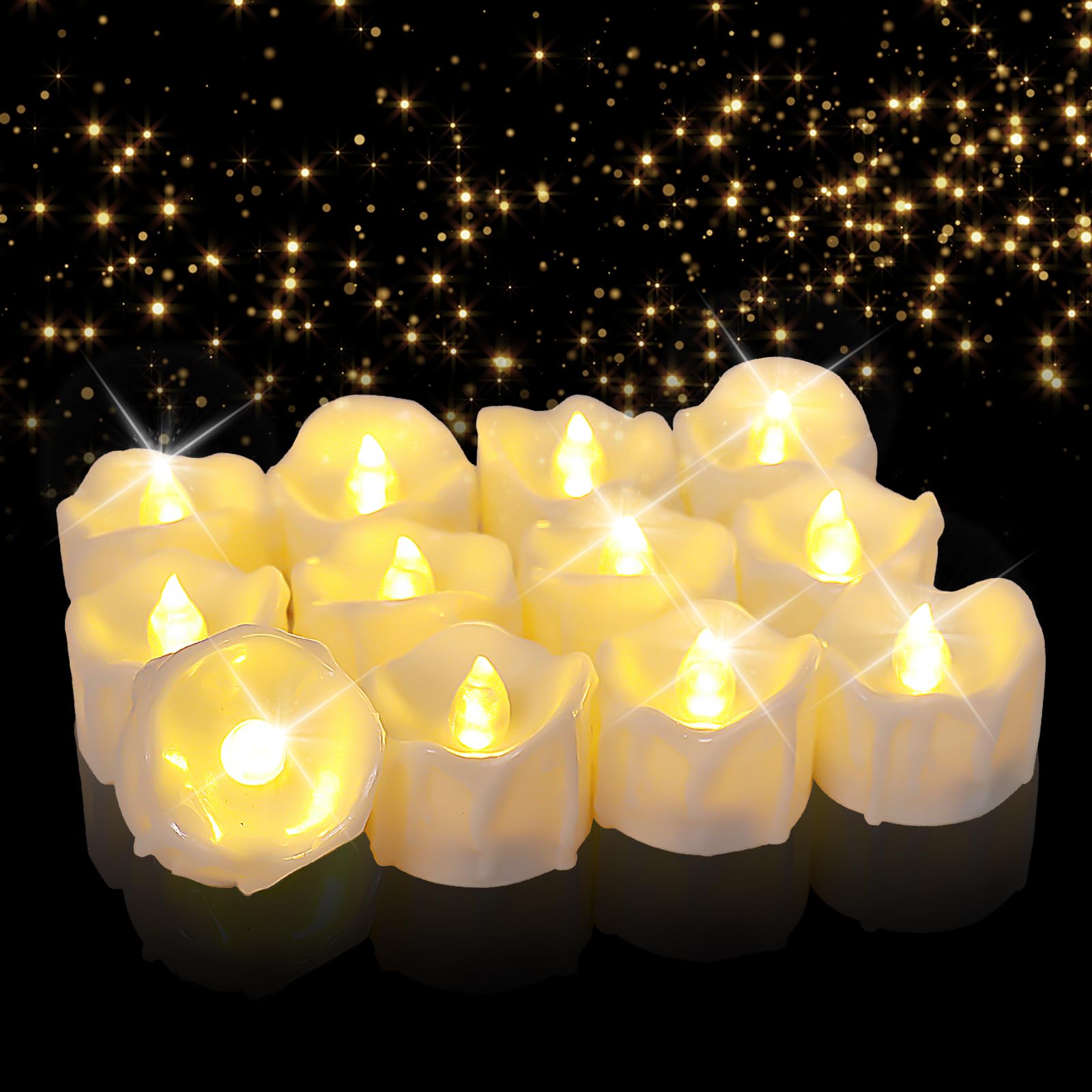 Tealight Candles Battery Operated with Timer (6Hrs ON 18Hrs Off Cycle), 12pcs Timing LED Flickering Flameless Tea Light Electric Fake Votive Candles in Warm White for Xmas Party Halloween Wedding