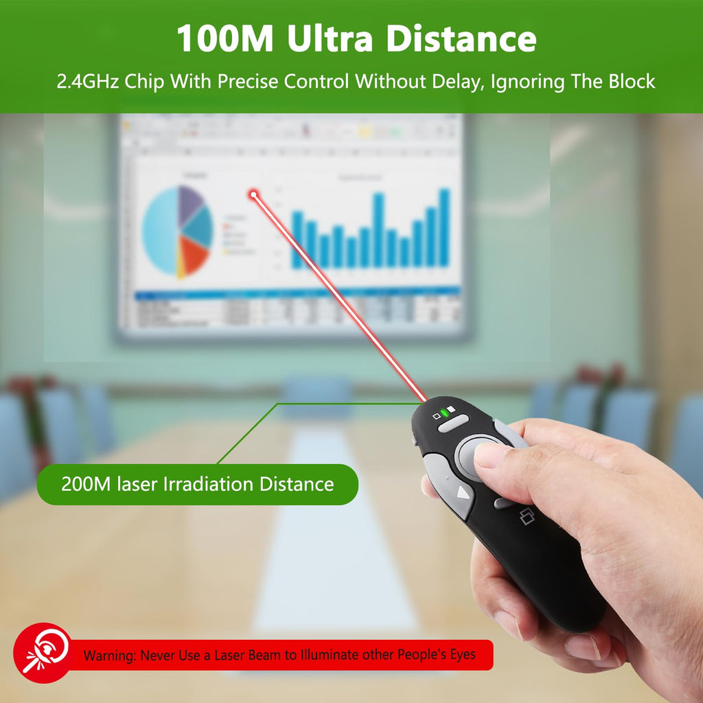 KUIYN Presentation Clicker Remote, Type C&USB Wireless Presenter, PowerPoint Clicker, Slide Advancer Control for Mac︱ Windows︱ Laptop, Support PPT︱Keynote︱Google Slides