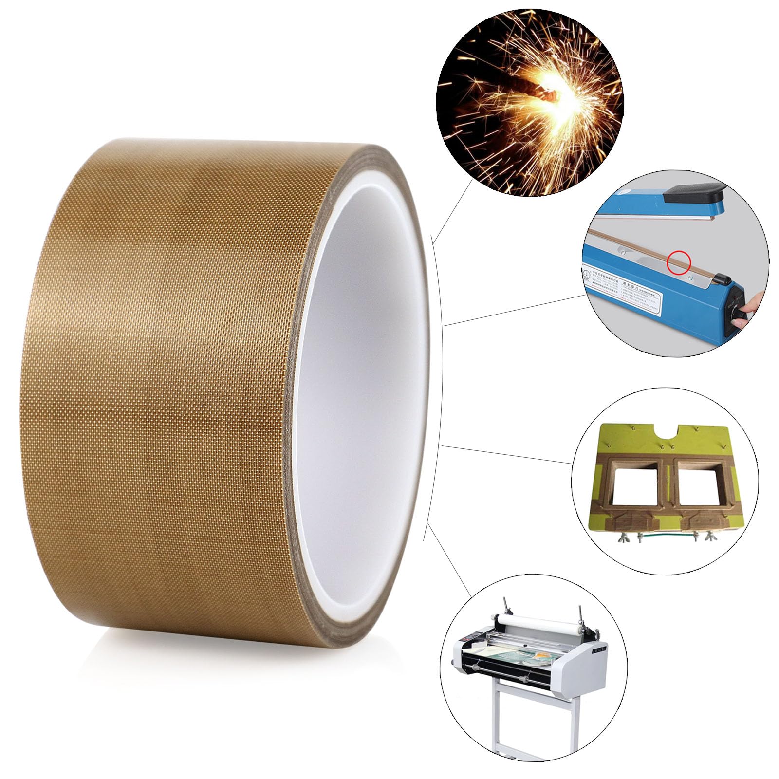 BOMEI PACK High Temperature PTFE Teflon Fabric Tape, PTFE Coated Fiberglass Adhesive Tape for Vacuum Sealer Machine, Hand Impulse Sealers Insulation, 0.18mm x 2inch x 33feet