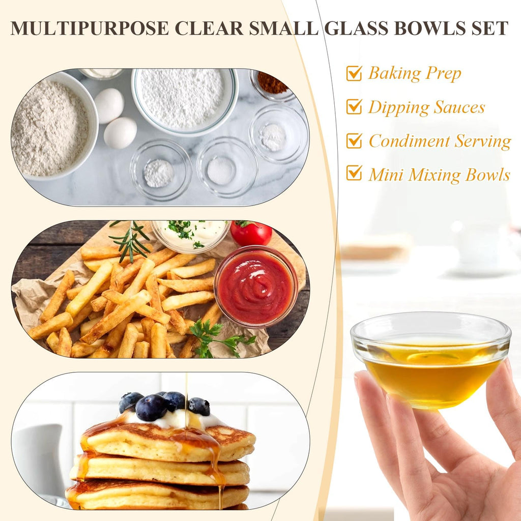 Supkiir 2.5oz Glass Pinch Bowls, 12 Pcs Small Clear Meal Prep Bowls, 3" Mini Dipping Sauce Dish Glass Bowls for Spices, Sauces, Condiment, Toppings