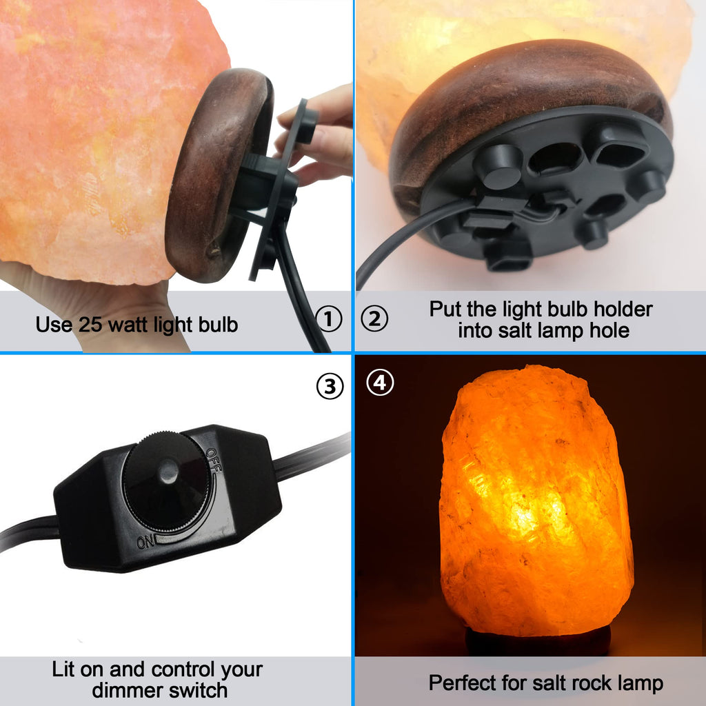 Haraqi Himalayan Salt Lamp Cords(6 Ft/1.8 M) and Bulbs with Dimmer Switch,Original Replacement Cords with Base Assembly (3.34 Inches) and 25 Watt E12 Bulbs for Salt Rock Lamp,2 Cords and 2 Bulbs