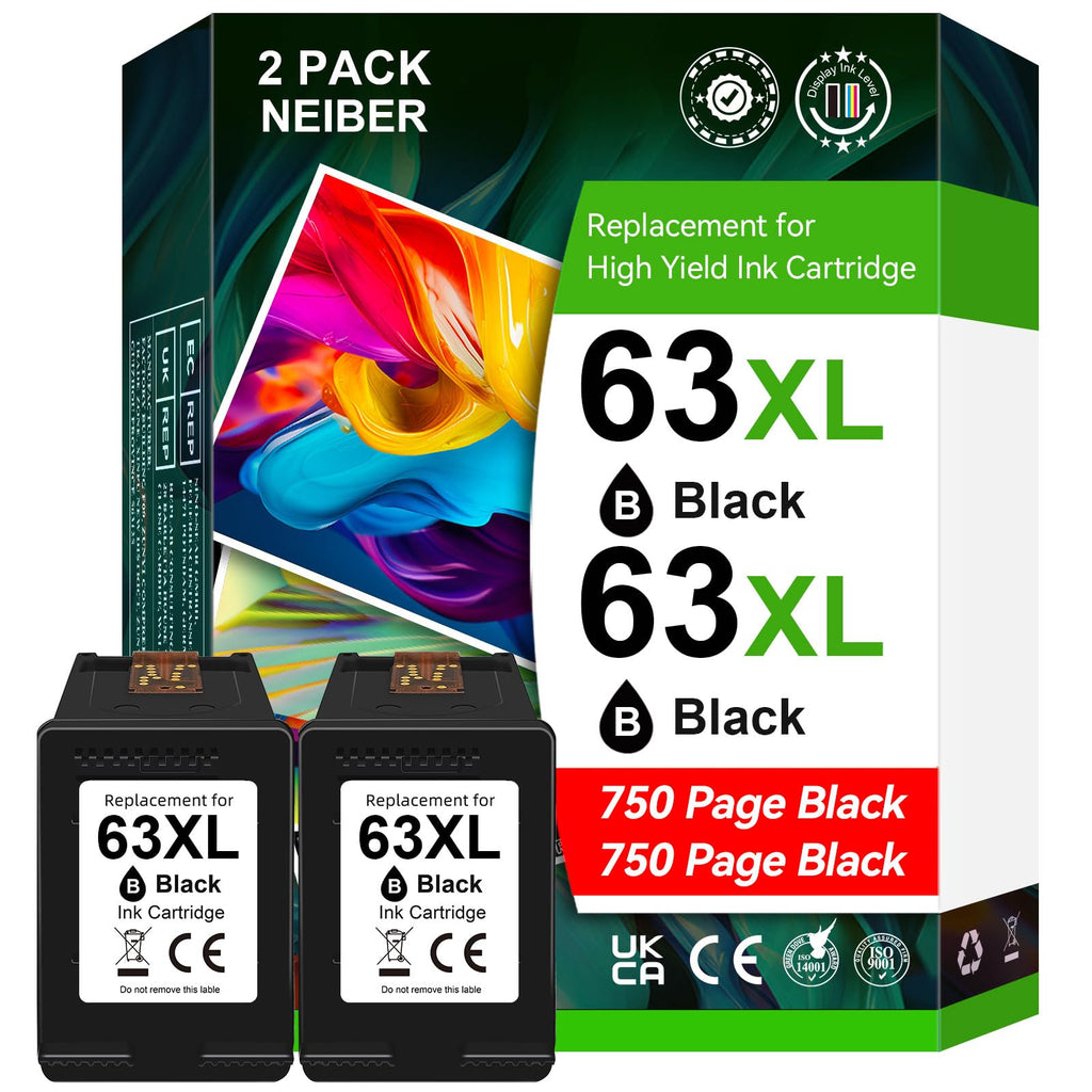 63XL Ink Cartridge Black for HP 63 Ink Cartridges for HP63 for HP63XL Black, Compatible for HP Envy 4520 4522 Officejet 3830 5255 3833 4650 DeskJet 3630 3632 1112 Printer