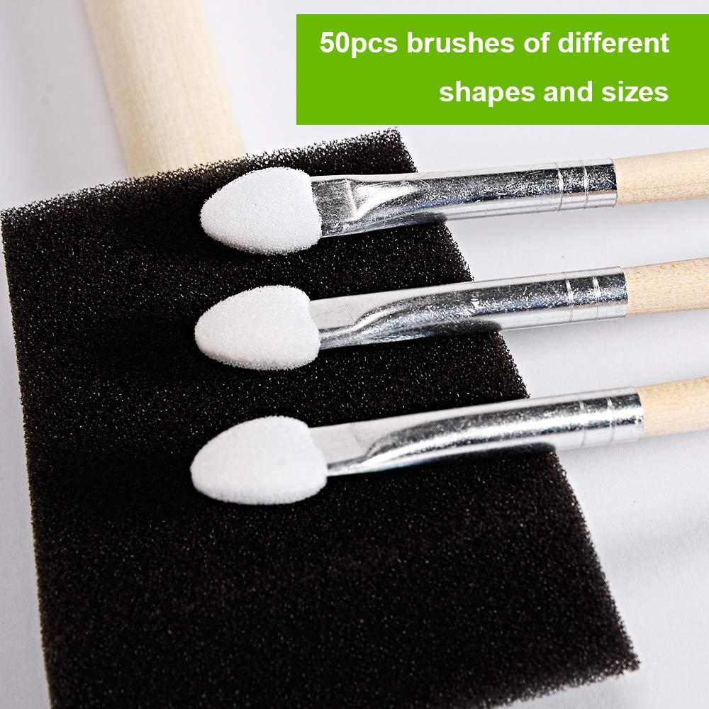 conda 50 Pack 0.5"-2" Different Size Assorted Foam Brush Set Wood Handle Paint Sponges Set- Lightweight, Durable, Paint Brush Set for Acrylics, Stains, Varnishes, Crafts