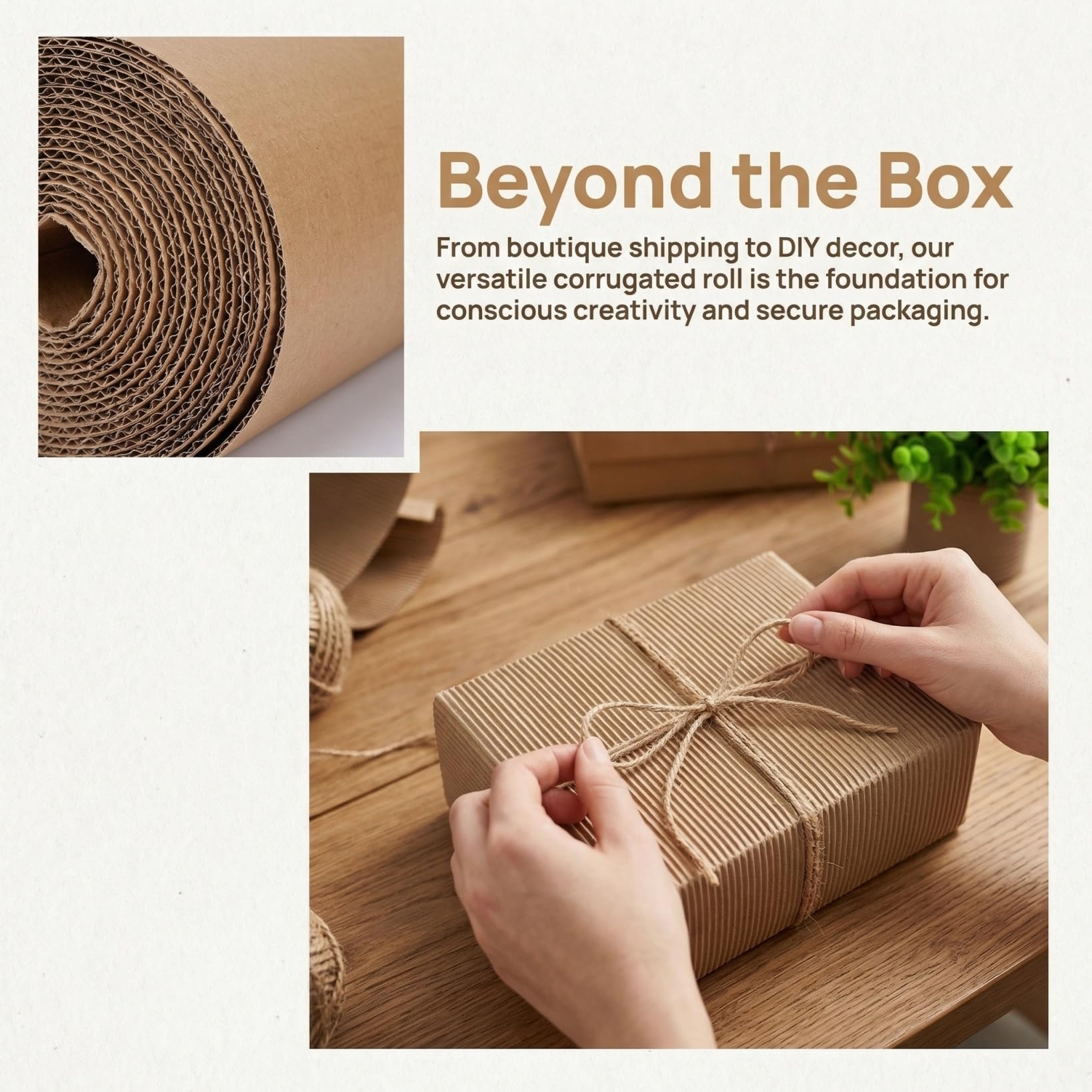 VOSAREA Corrugated Cardboard Roll for Packing and Shipping, 197x12in Single Face Kraft Cushion Wrap, Thicker Wider Sheet Paper for Moving Supplies Fragile Items Crafts Mailing - Beige