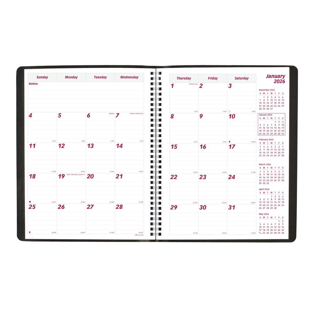 Brownline® 2026 Essential Monthly Planner, 14 Months, December 2025 to January 2027, Twin-Wire Binding, 11" x 8.5", Black (CB1262.BLK-26)