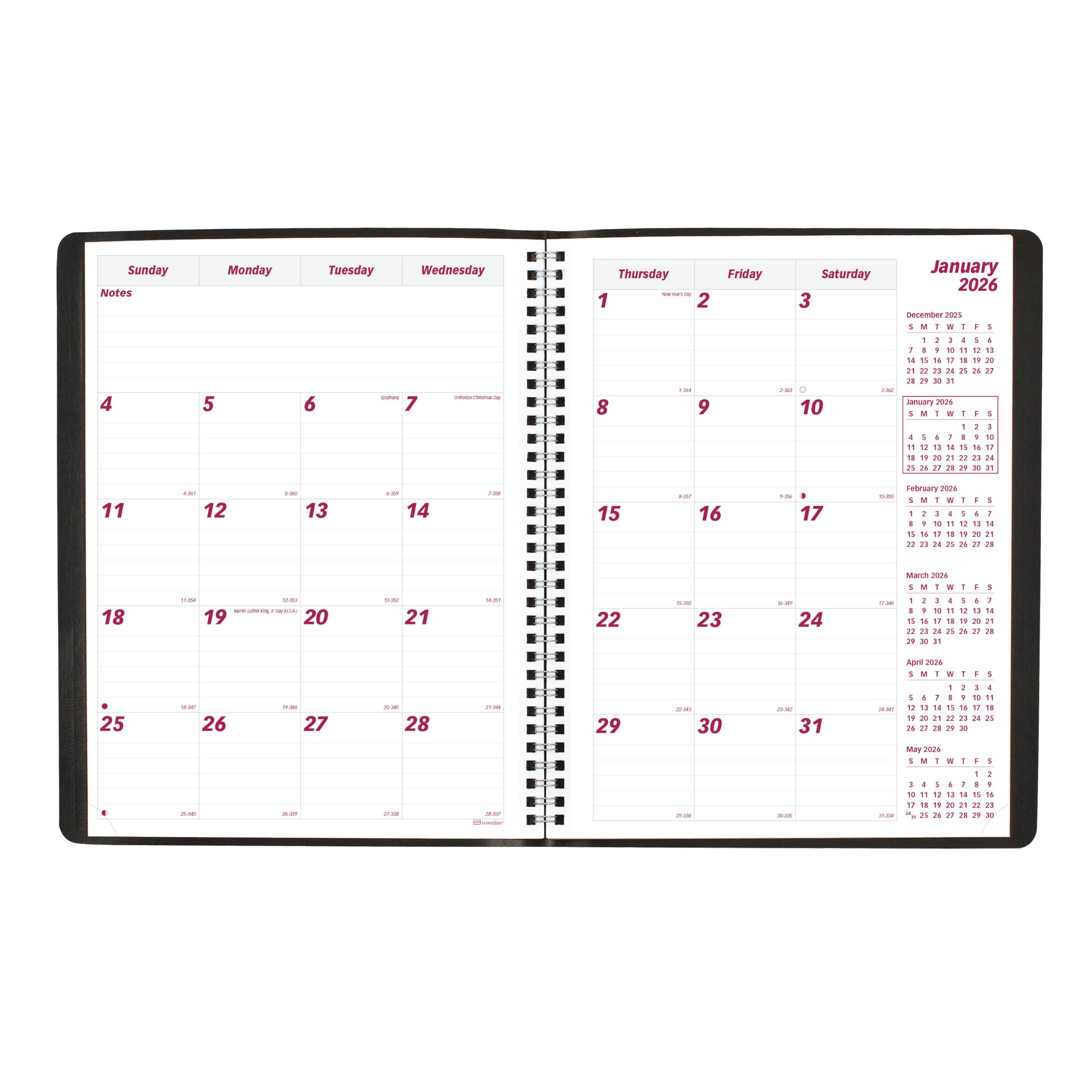 Brownline® 2026 Essential Monthly Planner, 14 Months, December 2025 to January 2027, Twin-Wire Binding, 11" x 8.5", Black (CB1262.BLK-26)