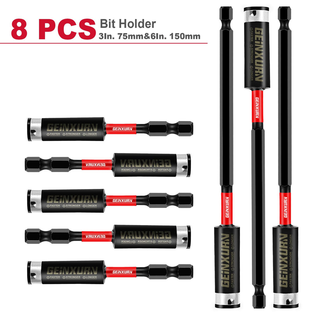 Geinxurn 8 Pieces Impact Magnetic Screwdriver Bit Holders, 3Inches/6inches Extension Socket Drill Bit Holder S2 Alloy Steel Hex Shank Quick-Change Drill Bit Guide
