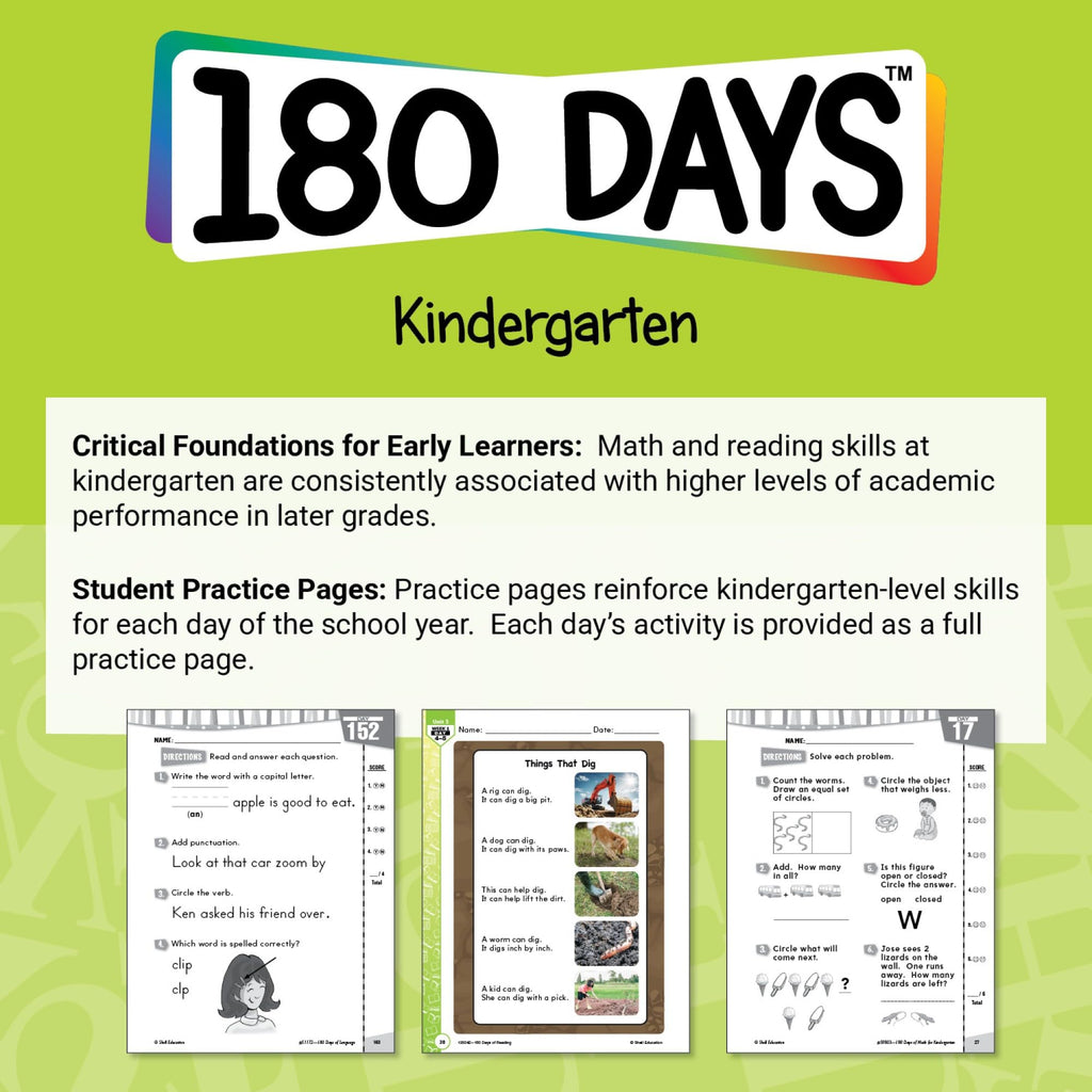 180 Days™: Math for Kindergarten: Practice, Assess, Diagnose