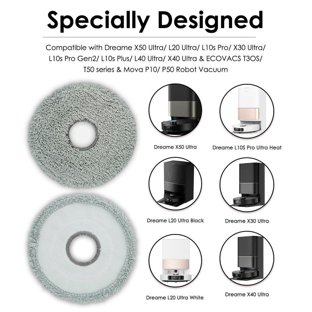(10 Pack) X50 Ultra Replacement Mop Pads for Dreame X50 Ultra/Master, X30/ X40 Ultra, L10s Ultra, L10s Pro Gen 2/ Pro Ultra/Plus, L40s/ L50 Pro Ultra, L40 Ultra Robot Vacuum, Washable Mop Pad Cloths
