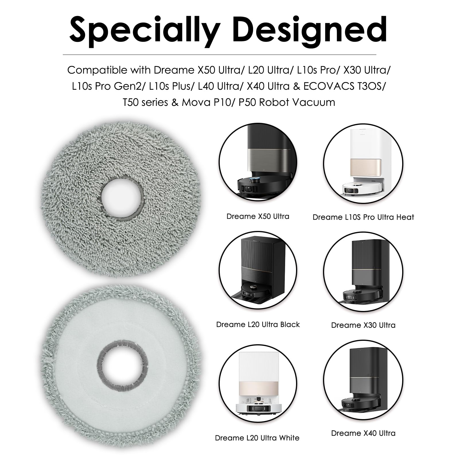 (10 Pack) X50 Ultra Replacement Mop Pads for Dreame X50 Ultra/Master, X30/ X40 Ultra, L10s Ultra, L10s Pro Gen 2/ Pro Ultra/Plus, L40s/ L50 Pro Ultra, L40 Ultra Robot Vacuum, Washable Mop Pad Cloths