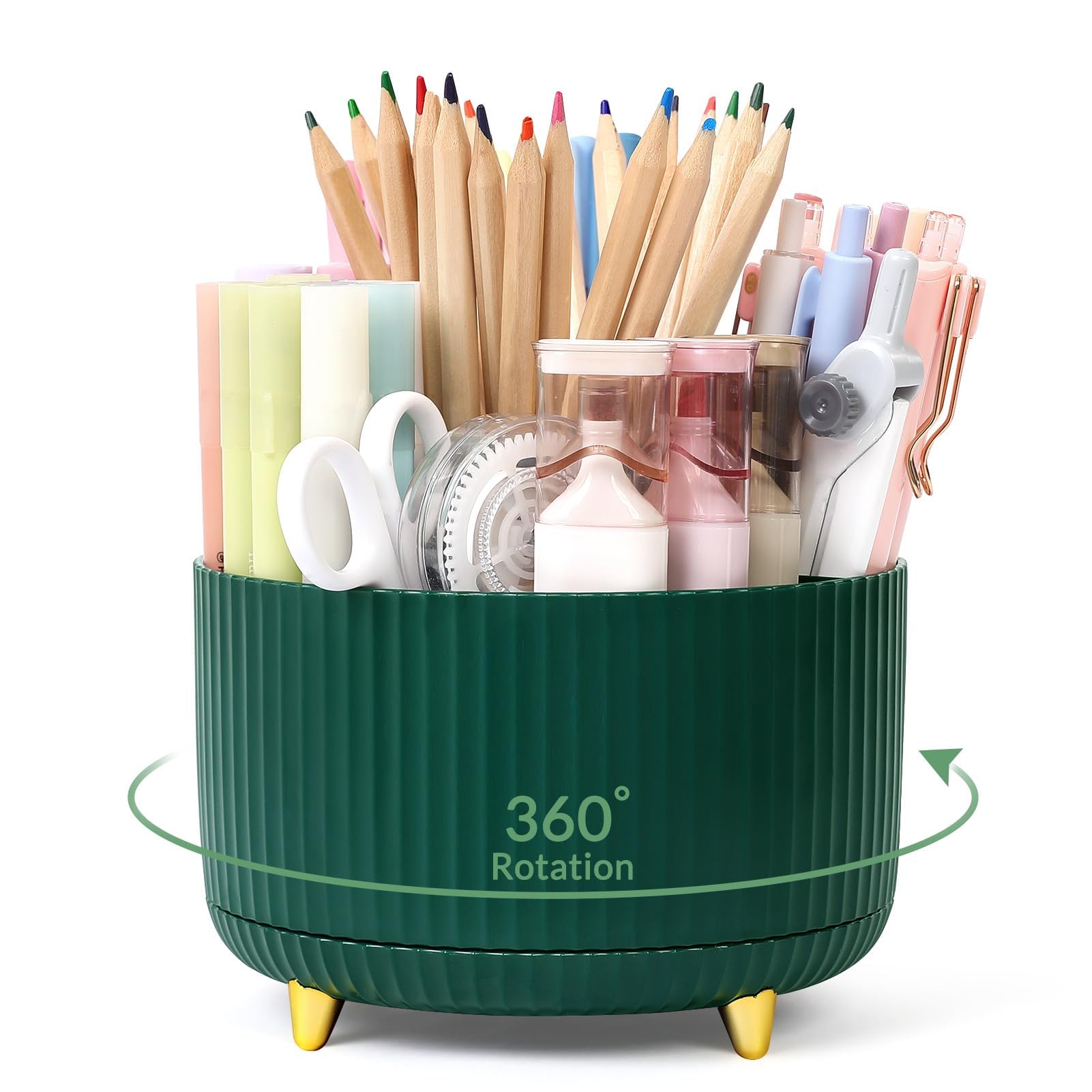 SKYDUE 360 Degree Rotating Desk Organizer, Dual-Purpose Pencil Pen Holder, 5 Slots, Art Supplies, Pencil Cup for Office, School, Home