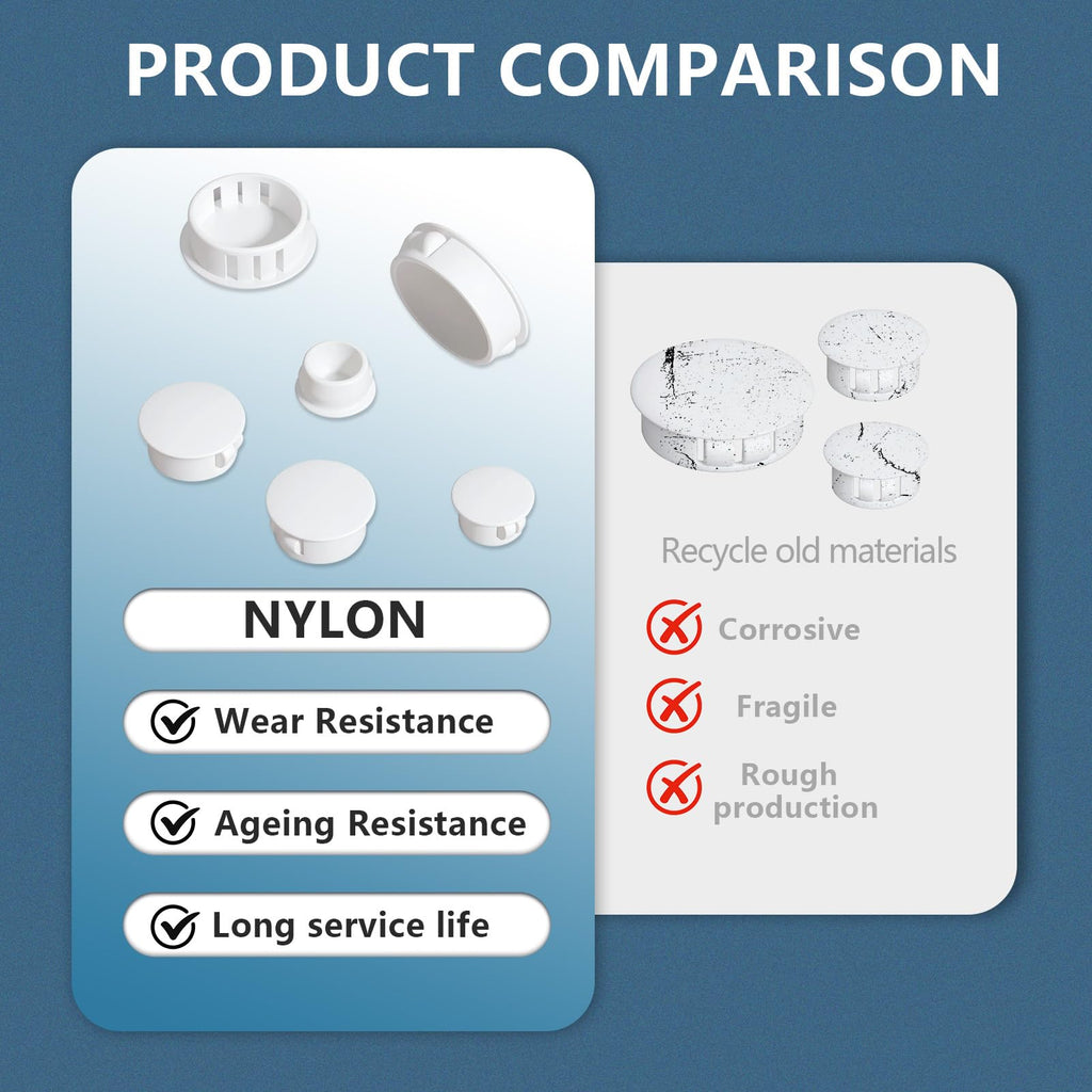 JTAREA White Nylon Plastic Hole Plugs Assorted 13Values 1/4" 5/16" 3/8" 1/2" 5/8" 3/4" 7/8" 1" 1-1/8" 1-3/16" 1-1/4" 1-3/8" 1-1/2" Hole Plug Cover Kit for Furniture Cabinet Insert End Caps