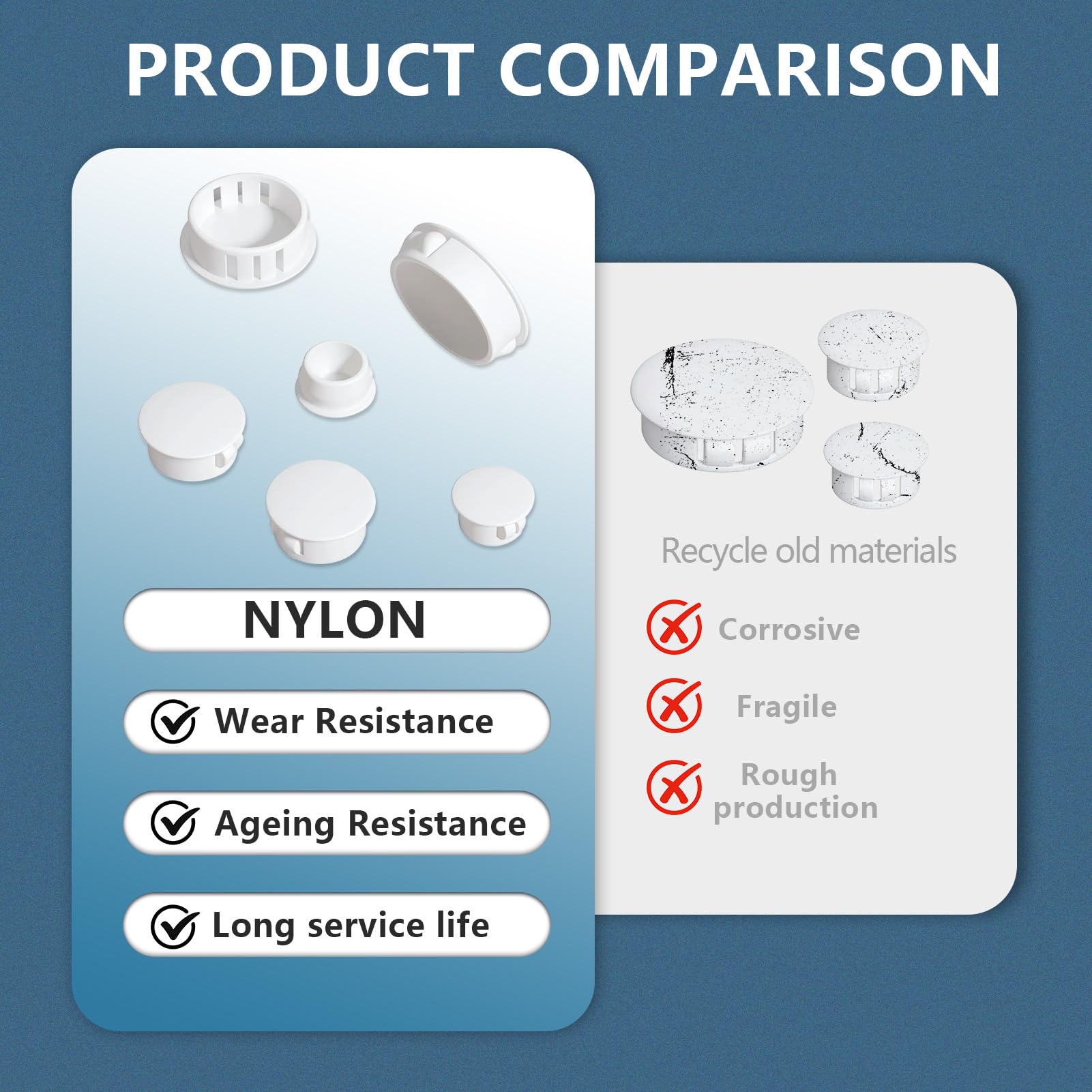 JTAREA White Nylon Plastic Hole Plugs Assorted 13Values 1/4" 5/16" 3/8" 1/2" 5/8" 3/4" 7/8" 1" 1-1/8" 1-3/16" 1-1/4" 1-3/8" 1-1/2" Hole Plug Cover Kit for Furniture Cabinet Insert End Caps