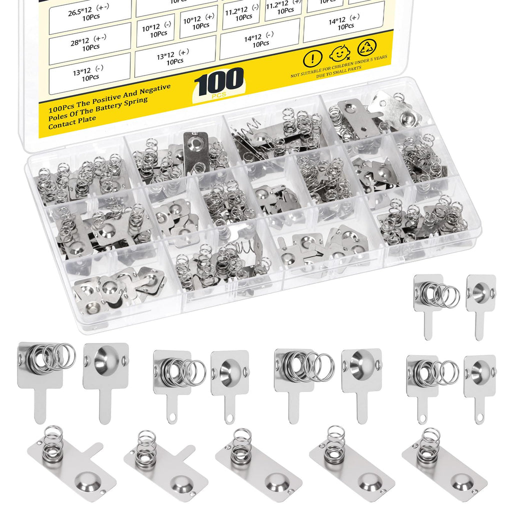 Mardatt 100Pcs Battery Springs AA, Battery Negative and Positive Nickle Plated Conversion Spring Contact Plate for Remote Control Battery Charger