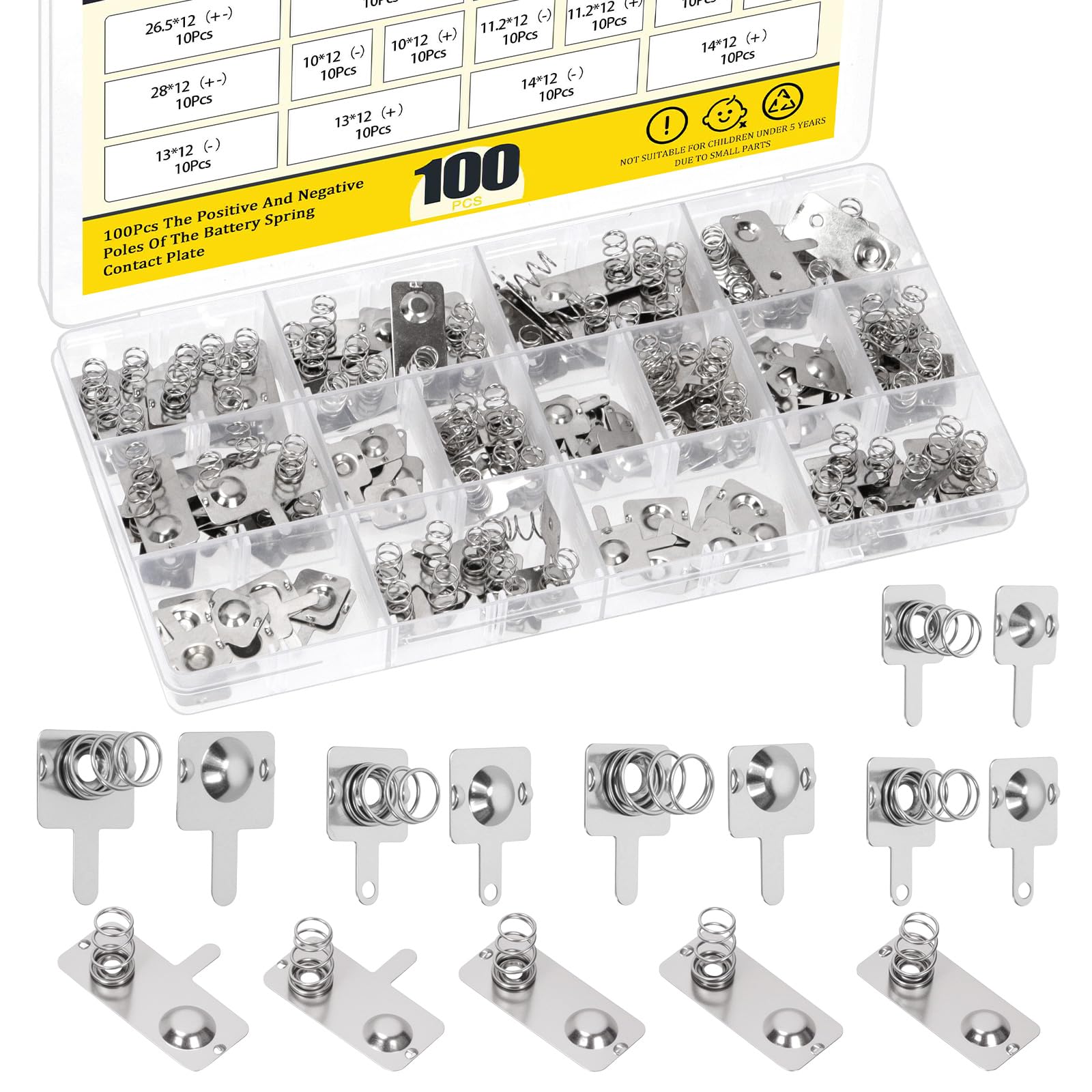 Mardatt 100Pcs Battery Springs AA, Battery Negative and Positive Nickle Plated Conversion Spring Contact Plate for Remote Control Battery Charger