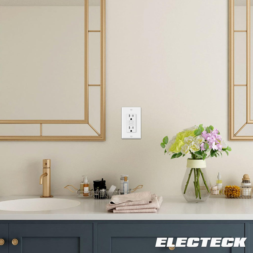 ELECTECK 2 Pack GFCI Outlets 15 Amp, Tamper Resistant (TR), Decor GFI Receptacles with LED Indicator, Ground Fault Circuit Interrupter, Decorative Wallplate Included, ETL Certified, White