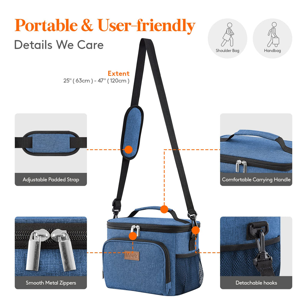 Lifewit Insulated Lunch Bag for Men, Reusable Lunch Box Women, Portable Cooler Freezable Soft Tote Bag Leakproof with Adjustable Shoulder Strap for Adult for Work/Picnic, Dark Blue 9L