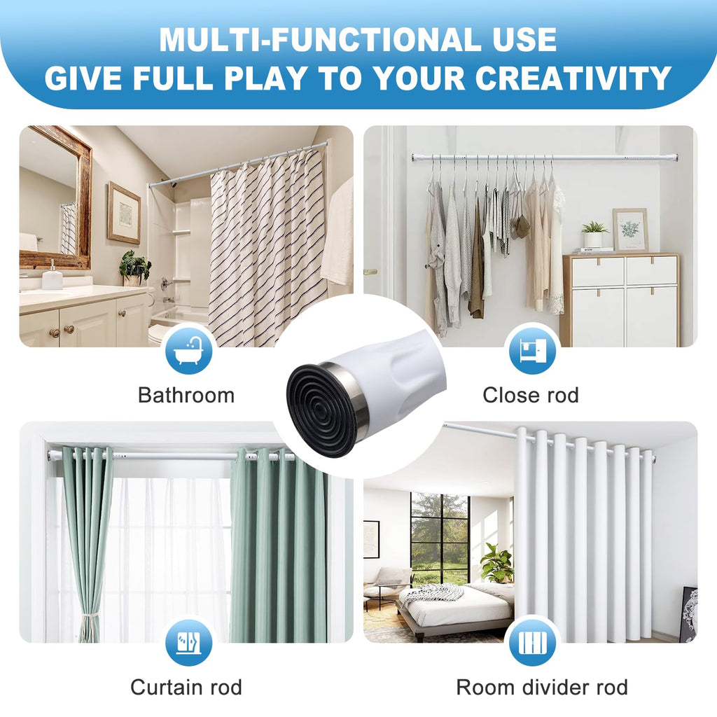 White Tension Curtian rod no drill, 42 to 115 inch Adjustable Heavy Duty black shower curtain rod for Windows bathroom Closet