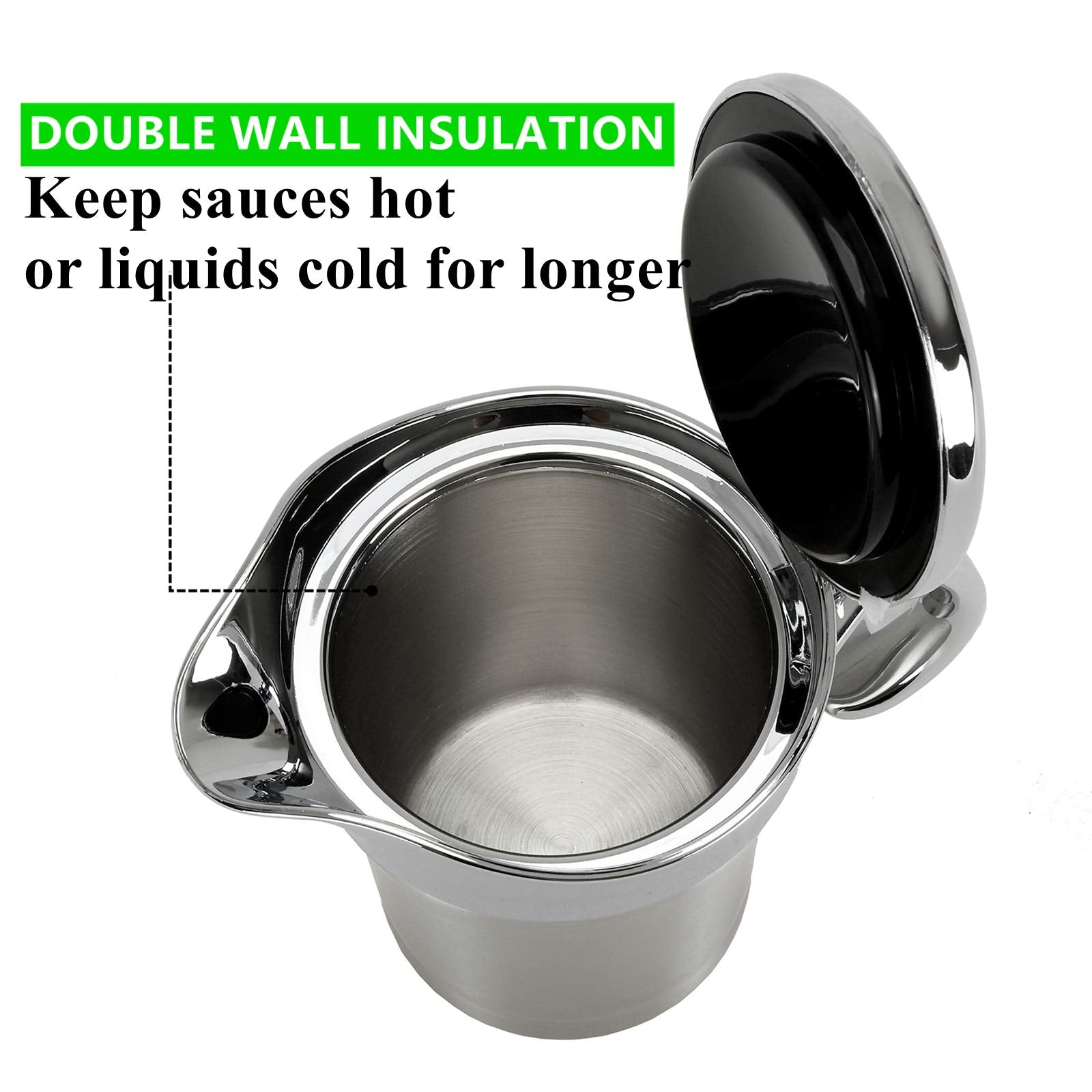 Yopay Stainless Steel Gravy Boat, 16 ounce Gravy Sauce Double Insulated Insulated Jug Sauce Jug for Serving Gravy, Custard, Cream, Sauce