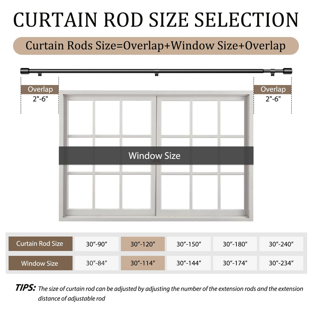 1 Inch Diameter Curtain Rod for Windows 84-120 Inch Extra Long Matte Black Curtain Rods with Brackets Adjustable Pole Heavy Duty Curtains Rod for Patio Kitchen Bedroom Living Room Outdoor