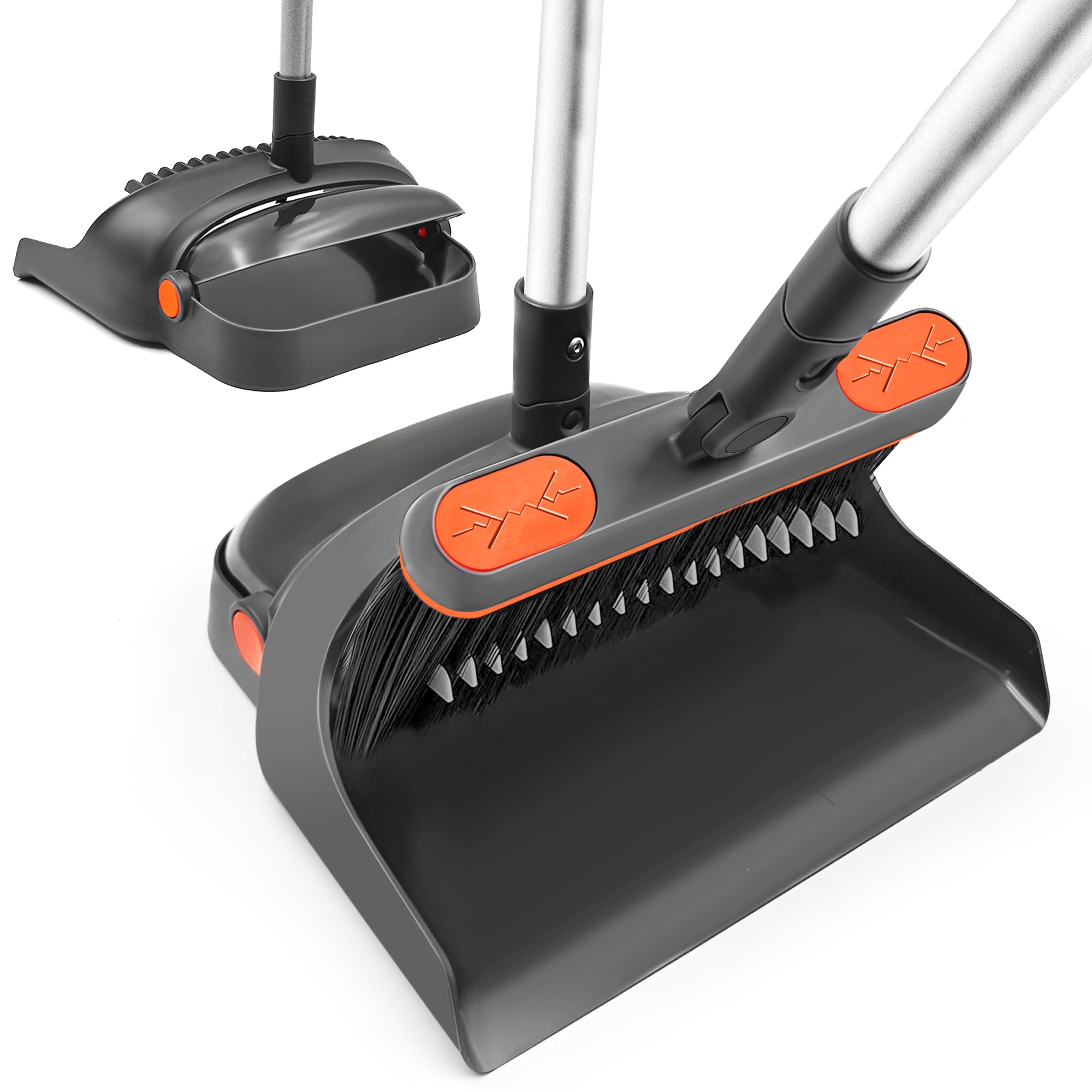 TRENNCHI Broom and Dustpan Set with 54" Long Handle, 180 Degree Rotating Broom and Dust pan with Comb Teeth, Indoor Broom for Home, Kitchen, Lobby, Office Kehrset