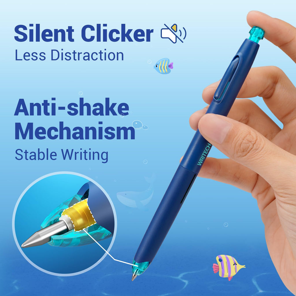 WRITECH Retractable Gel Ink Pens: 8ct Black Ink 0.5mm Fine Point Tip Click Pen for Smooth Writing Journaling Note Taking Sketching No Smudge & Smear