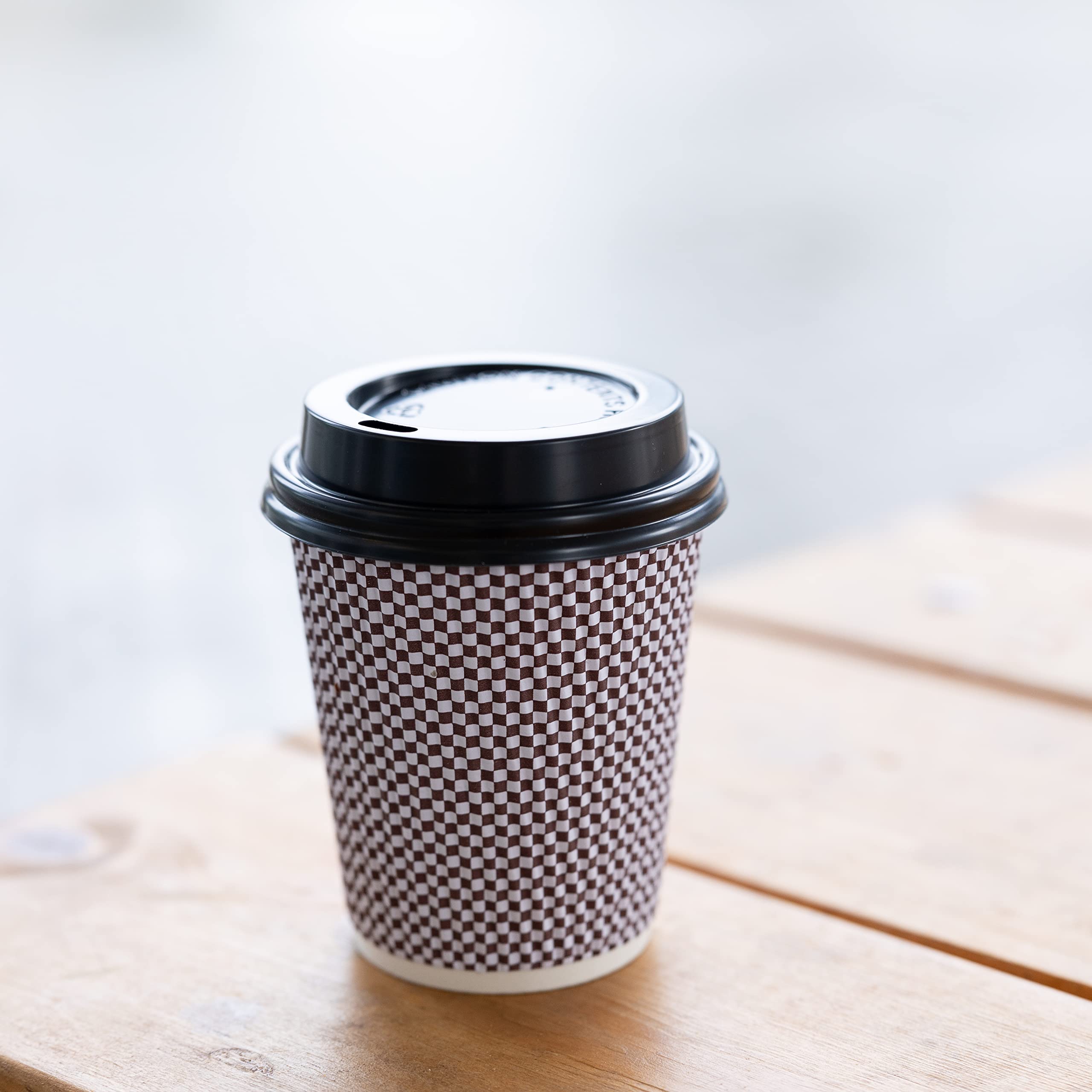 Blue Lake 8 oz Disposable Coffee Cups with lids, 100 Count, Premium Double Wall Insulated Hot Beverage Cups, No Need for Sleeves
