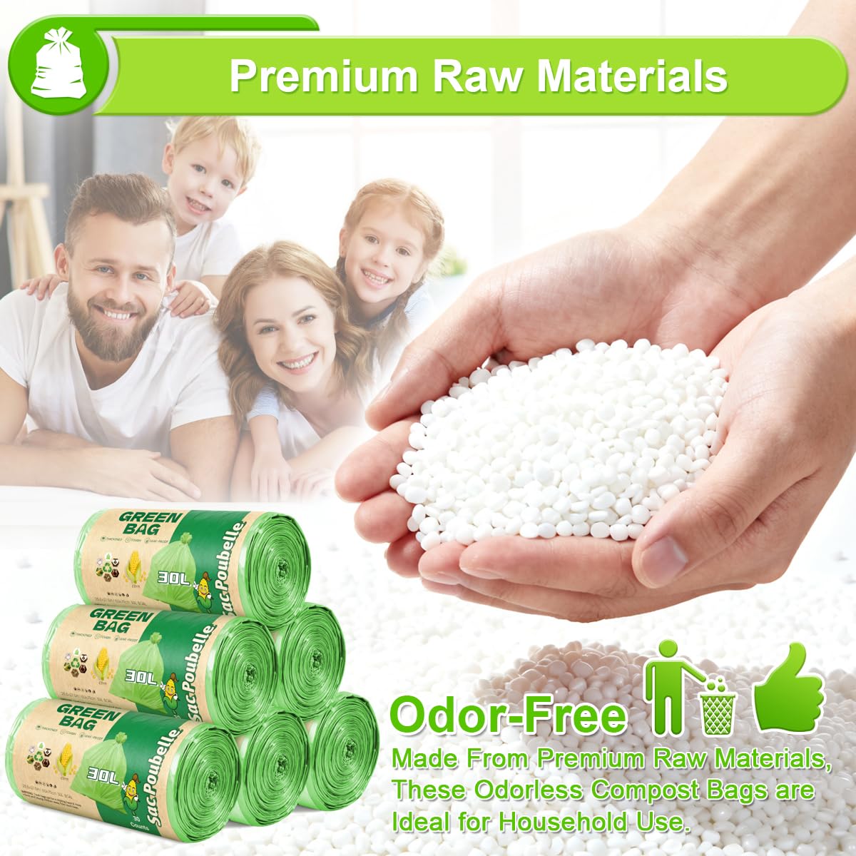 Biodegradable Garbage Bags 30L, 120 Counts Green Waste Bin Kitchen Bags, 8 Gallon Medium Unscented Trash Bags, Strong Bin Liners for Kitchen Home Use