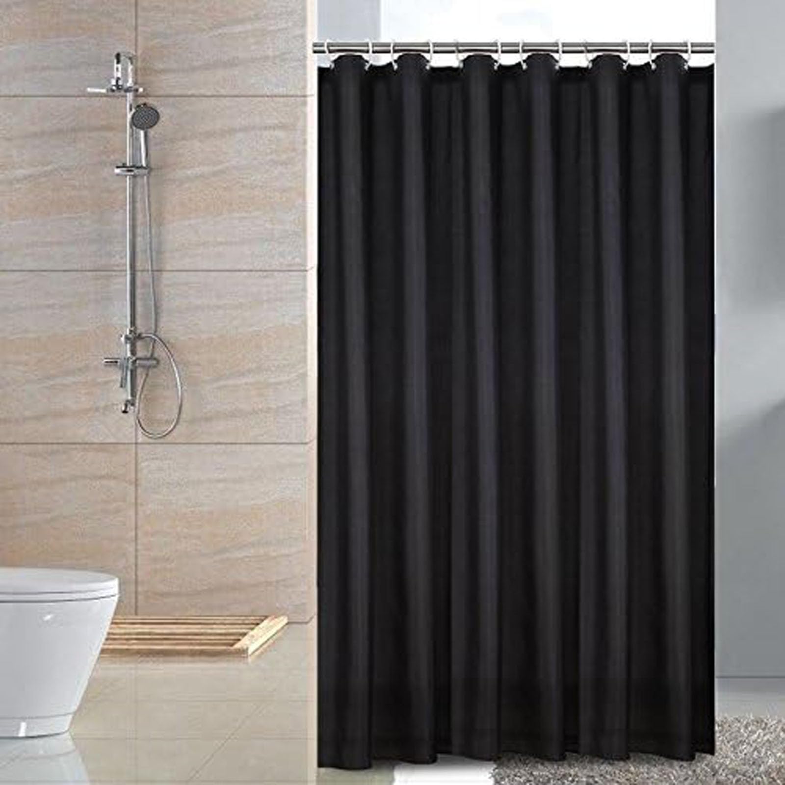 Keliniz Fabric Black Shower Curtain Liner 72x72 Inches Long,Washable Soft Cloth Bathroom Curtain with 12 Hooks, Decorative Luxury Spa Shower Liner,Water Repellent,Wrinkle-Free, 183x183CM
