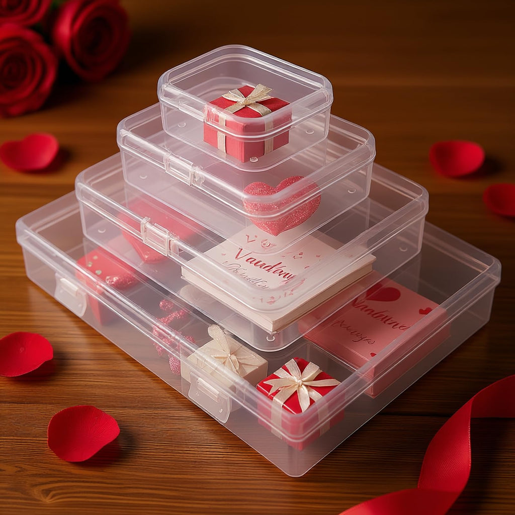 24 Pieces Mixed Sizes Rectangular Empty Mini Clear Plastic Organizer Storage Box Containers with Hinged Lids for Small Items and Other Craft Projects