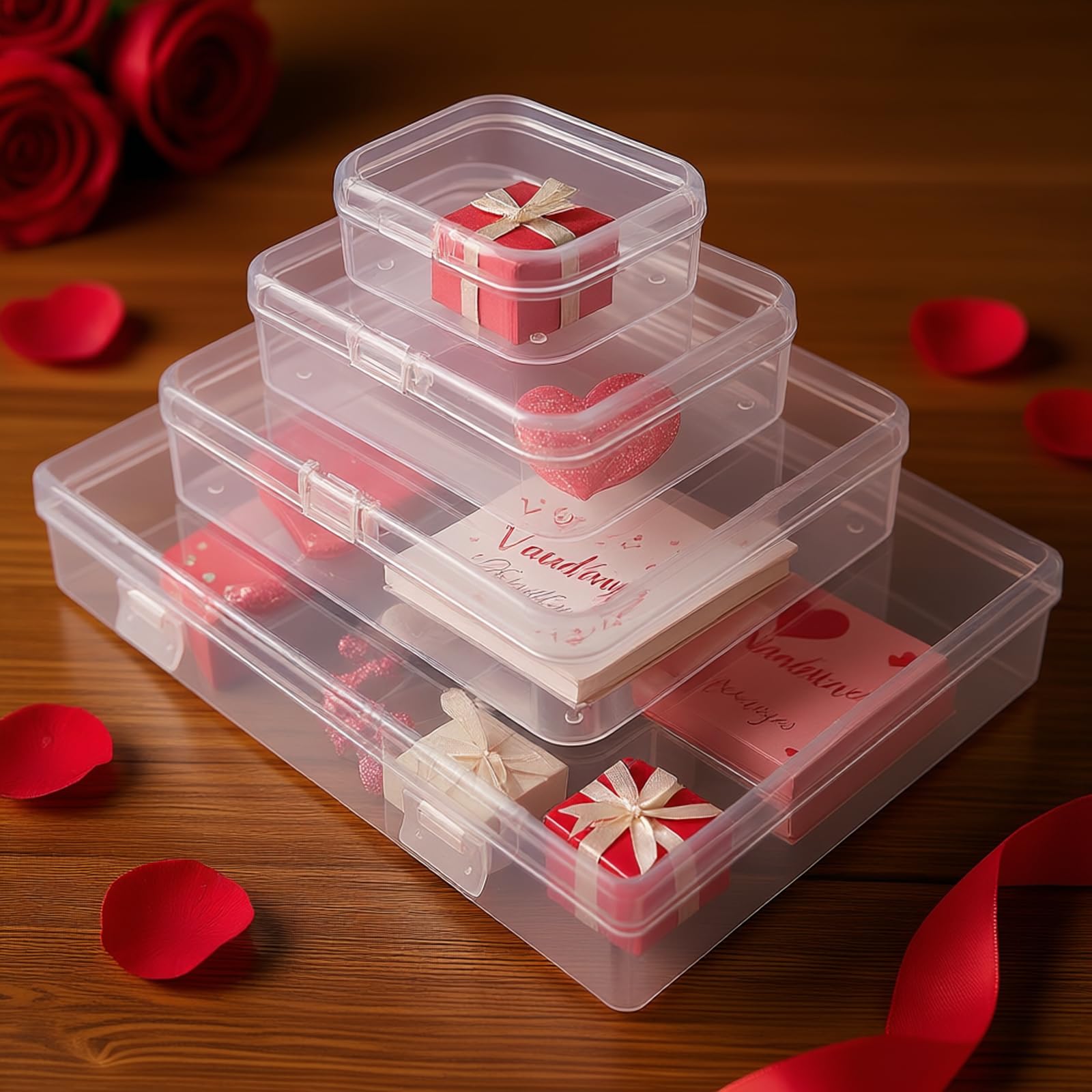 24 Pieces Mixed Sizes Rectangular Empty Mini Clear Plastic Organizer Storage Box Containers with Hinged Lids for Small Items and Other Craft Projects