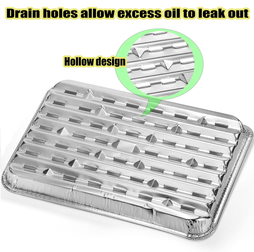 Yesland 30 Pack Disposable Aluminum Pans with Perforated Bottom for Air Circulation - 13.4 x 9 x 1.1 Inch Food Containers, Aluminum Sheet Pans for Cooking, Baking, Heating, Storing, Meal Prep, Takeout