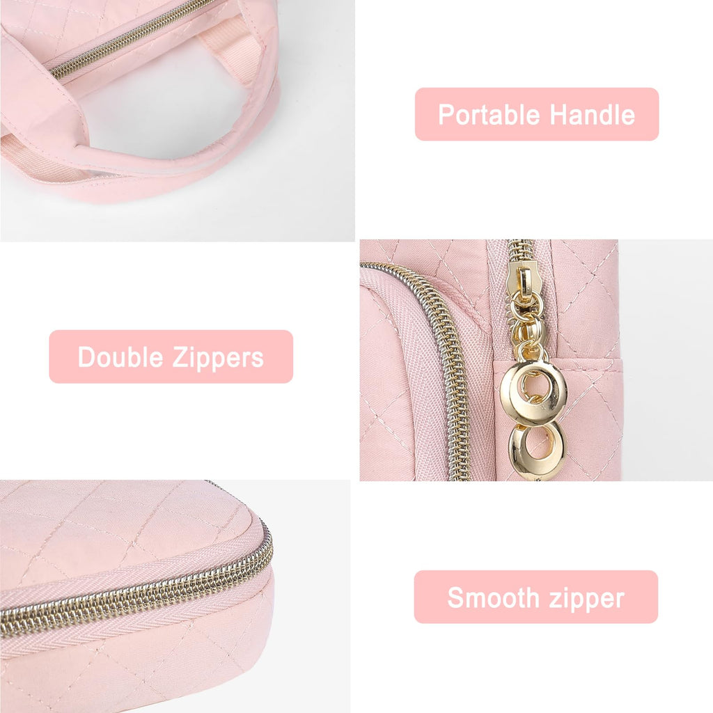 MOSISO 360 Protective Laptop Case 13.3 inch, 13-13.3 inch Laptop Sleeve Compatible with MacBook Air/Pro 13/Pro 14,HP Dell ASUS Lenovo, Square Quilted Bag Cover with 2 Pockets&Handle&Belt,Chalk Pink