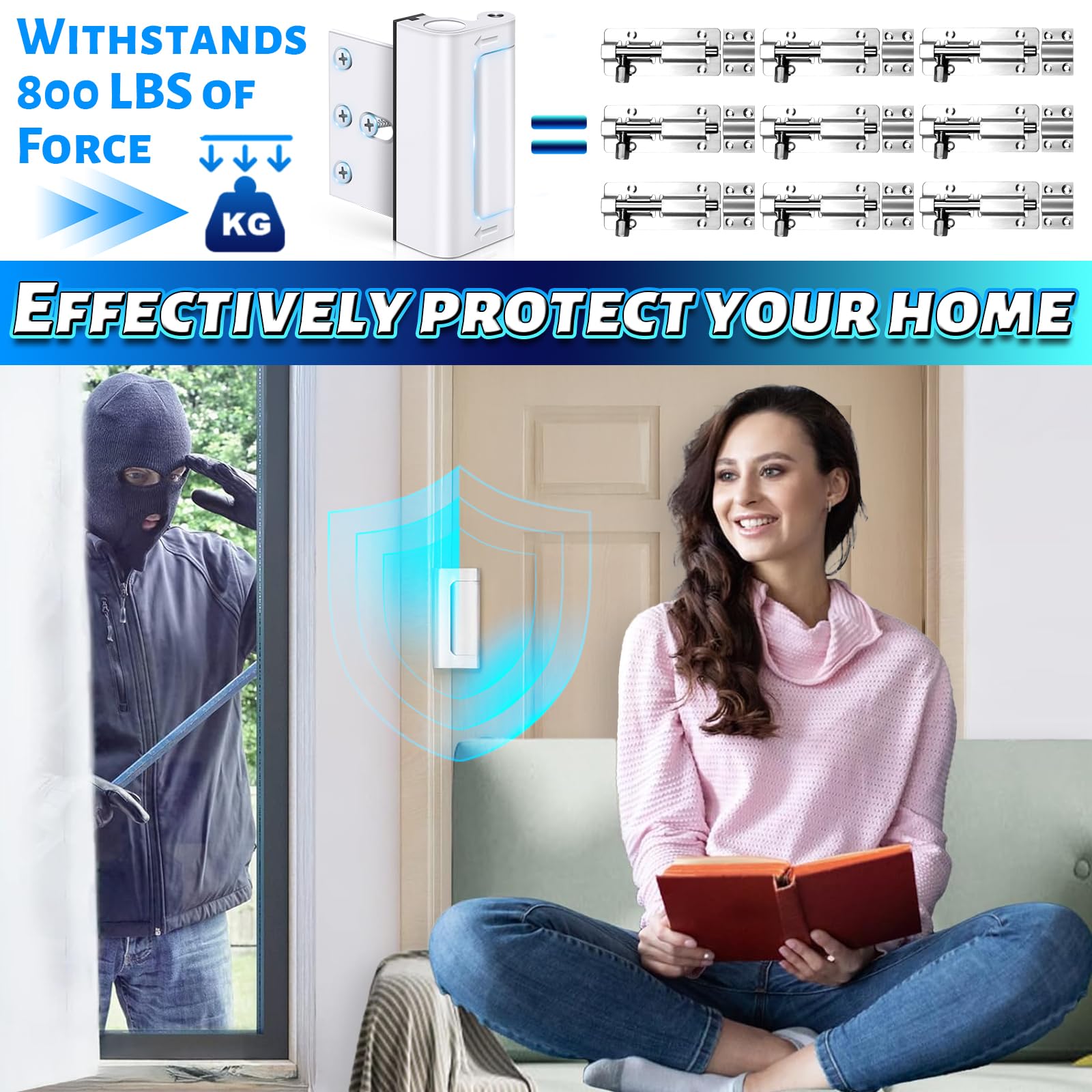 Home Security Door Lock, 2 Pcs Childproof Safety Door Lock, Door Reinforcement Latch for Home Security and Privacy (White)