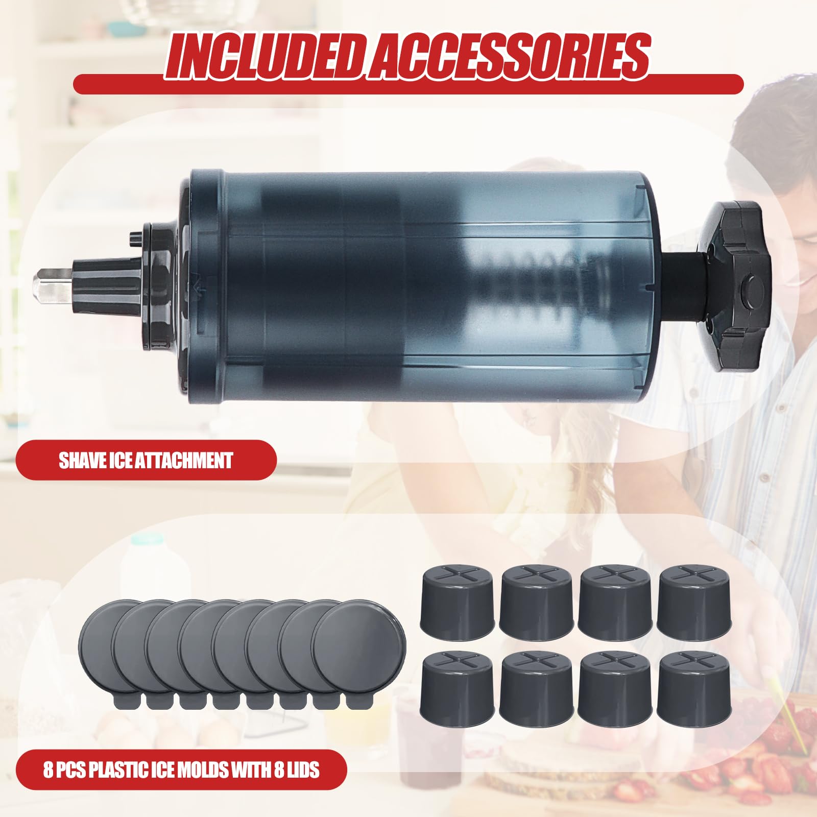 Shave Ice Attachment for KitchenAid Stand Mixers with 8 Ice mold, Ice Shaver Attachment, Snow Cone Attachment/Maker (Machine/Mixer Not Included)