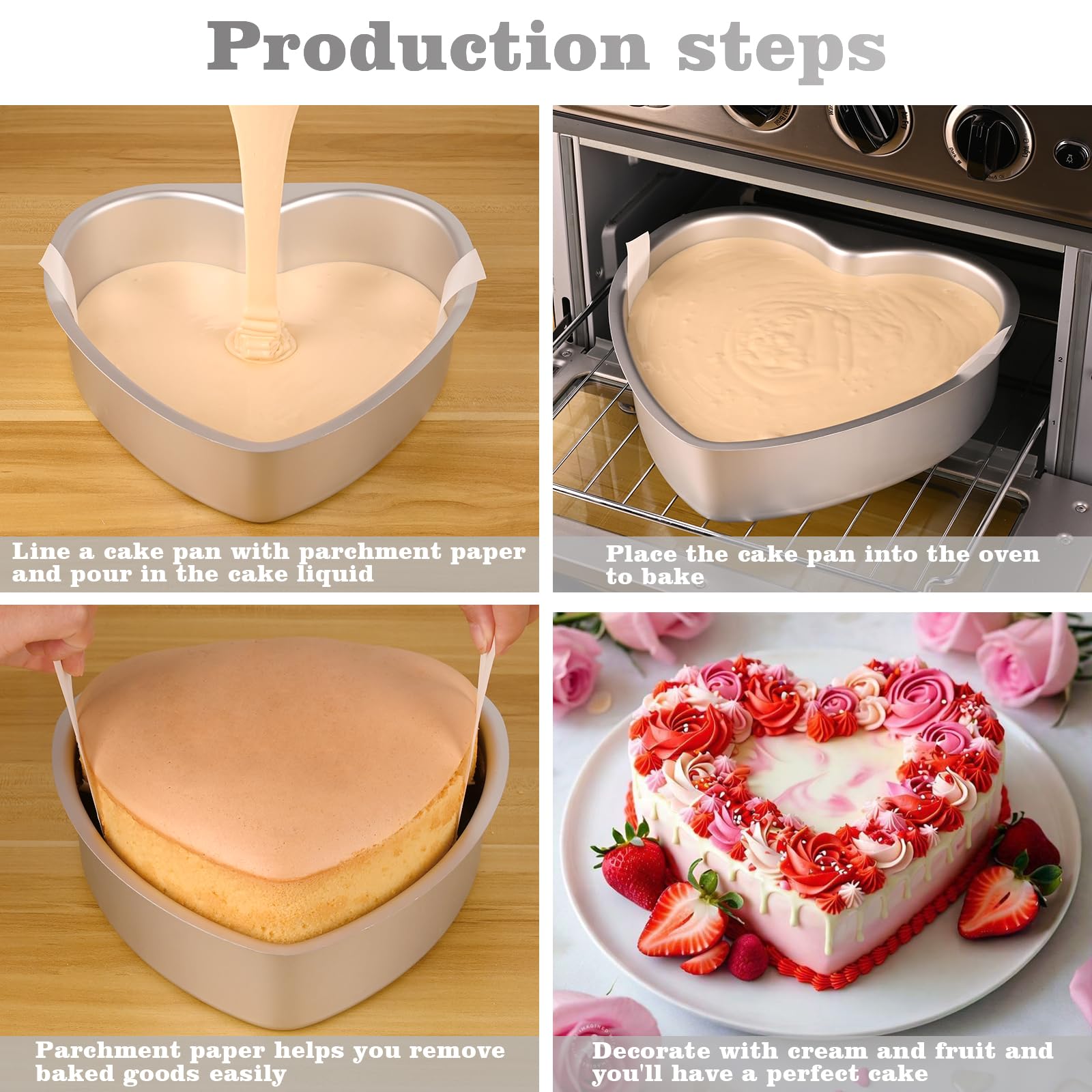 HUAKENER 10 Inch Heart Cake Pan, Set of 2 Heart Shaped Cake Pans with 60 Pieces Parchment Paper, Non-stick Cake Baking Pans for Kitchen Birthday Wedding