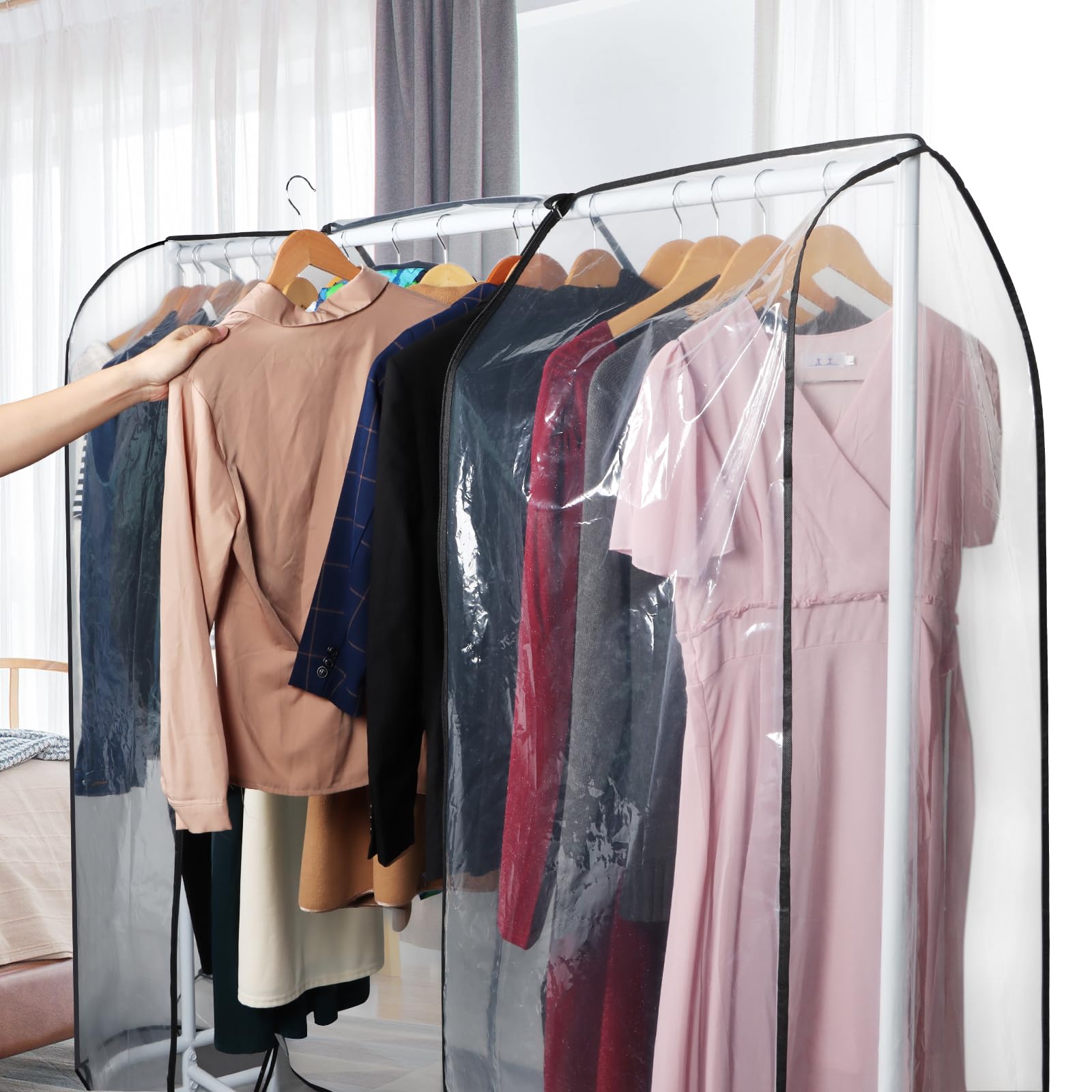 Zilink 50'' Clear Garment Rack Cover Dustproof Clothes Rack Cover Clear Garment Bags Waterproof Wardrobe Cover with 2 Durable Zippers for Garment Rack,(Rack Not Included)