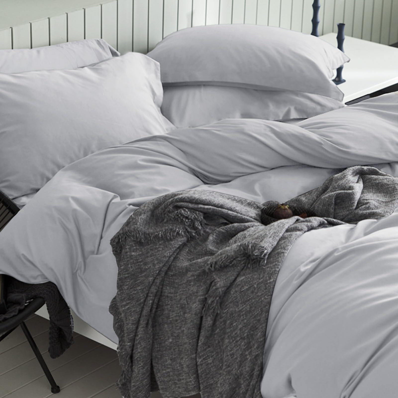Sasttie Duvet Cover Queen, 3-Piece Ultra Soft Double Brushed Bedding Sets for All Season Use, Includes 1 Duvet Cover 90x90 Inches, 2 Envelope Pillowcases 20x30 Inches, Light Grey
