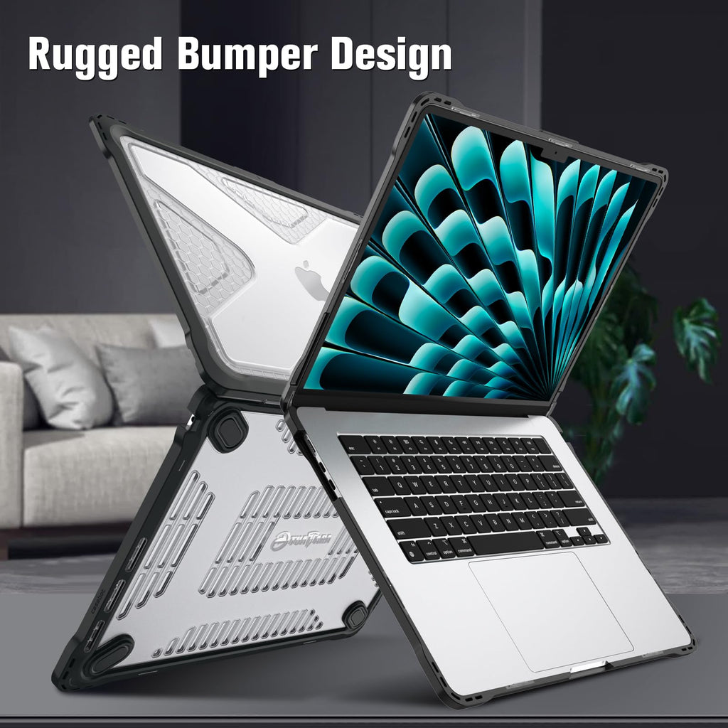 Fintie Case for MacBook Air 15 Inch A3241 A3114 A2941 (2026 2025 2024 2023 Release) - Heavy Duty Rugged Hard Shell Case Cover with TPU Bumper for MacBook Air 15.3" M2 M3 M4 M5 Chip, Clear