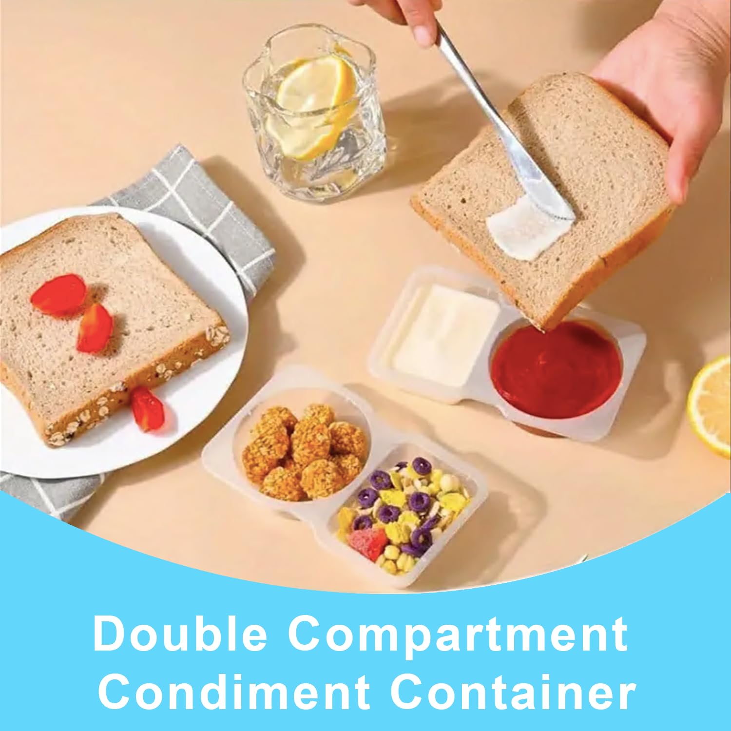 Pure Future 20-Pack Reusable Double Compartment Snack Containers with Lids - BPA-Free PP Meal Prep Bento Boxes for Kids Lunch, Fruit & Dips, Microwave/Dishwasher Safe
