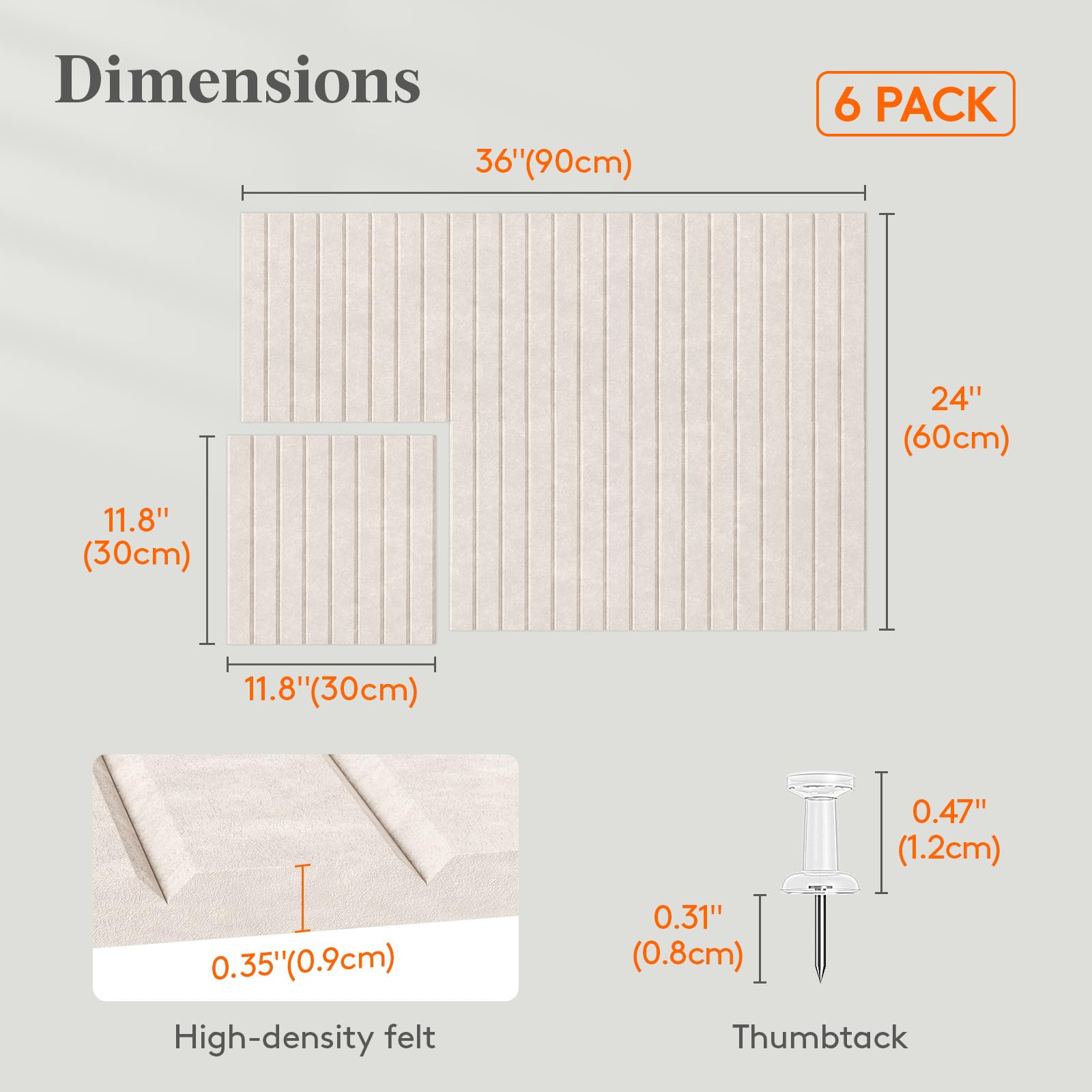 Lifewit 36"x 24" Felt Bulletin Board with Self-Adhesive, 6 Pack Cork Board Alternative for Walls, Large Pin Board Vision Board Message Board with 30 Pushpins for Office Decor, Beige Stripe