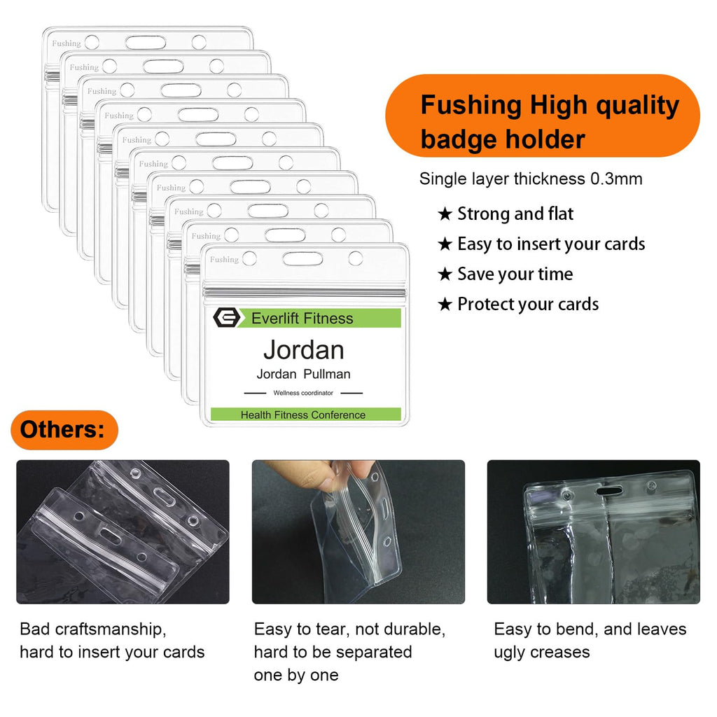 Fushing Pack of 50 Clear Plastic Horizontal Badge Holders, Name Tag Holders, Card Holders(L)