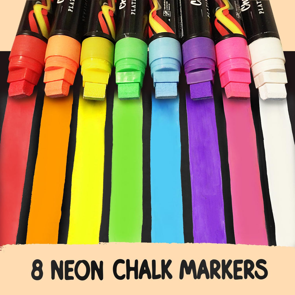 Window Markers - 15mm Jumbo - 3 in 1 Nib with 28g Ink - Pack of 8 neon chalk pens - Loved by Teachers, Kids, Artists, Businesses - Use on Chalkboard, Whiteboard, Blackboard, Glass, Bistro