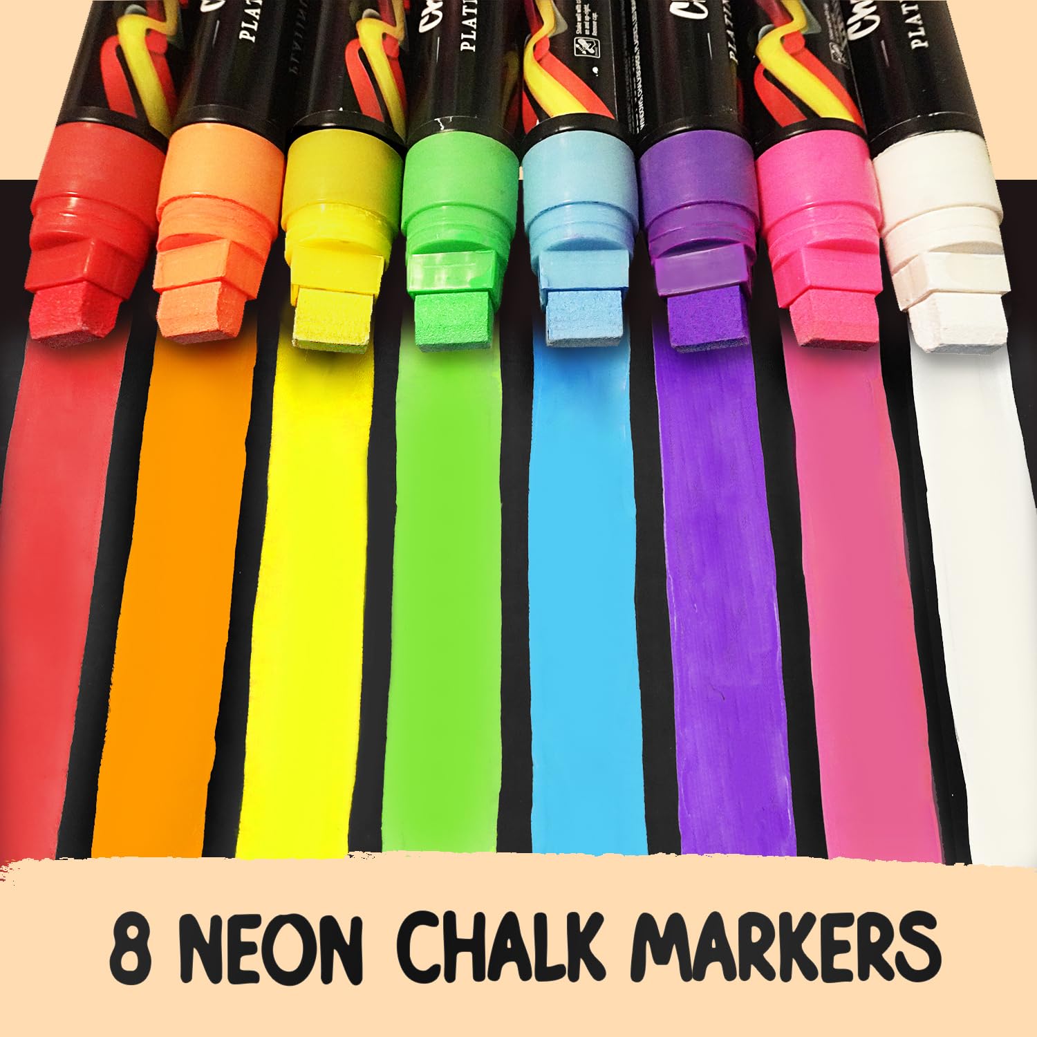 Window Markers - 15mm Jumbo - 3 in 1 Nib with 28g Ink - Pack of 8 neon chalk pens - Loved by Teachers, Kids, Artists, Businesses - Use on Chalkboard, Whiteboard, Blackboard, Glass, Bistro