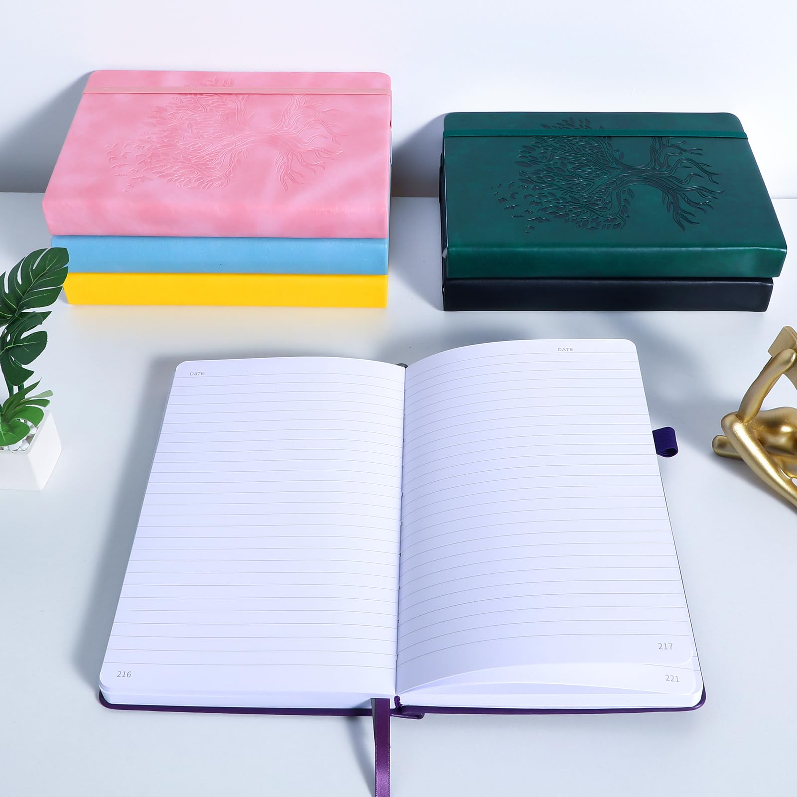 Journal Notebook with 365 Numbered Pages, Large B5 College Ruled Notebook for Work, Hardcover Leather Journal for Women Men, Lined Journals Notebook with Index Stickers for Writing, 7.6" X 10", Blue