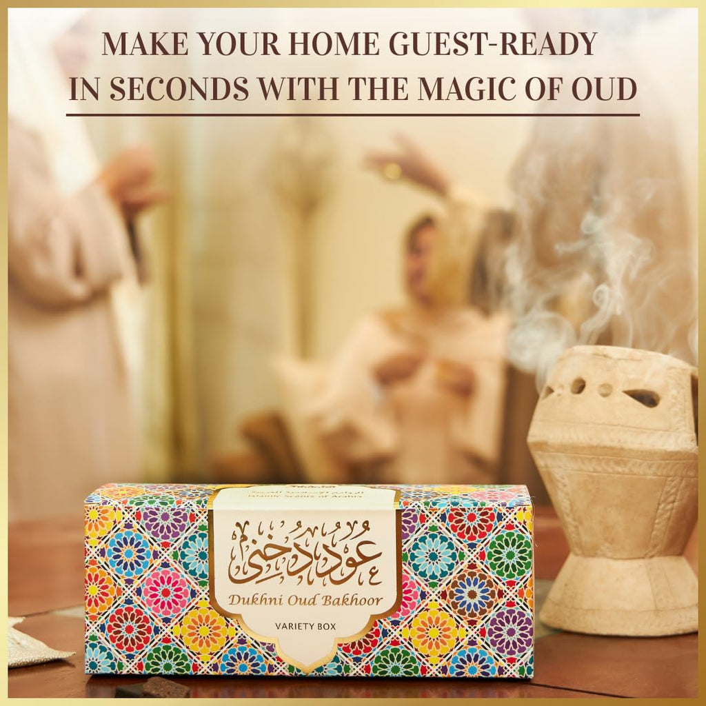 Oud Bakhoor Variety Box by Dukhni | Assorted Box | 30 Pieces Bukhoor | Gift Set & Refill Kit | Arabic Bakhoor Incense | Perfect for Ramadan Prayer and Gifting | Luxurious, Long Lasting