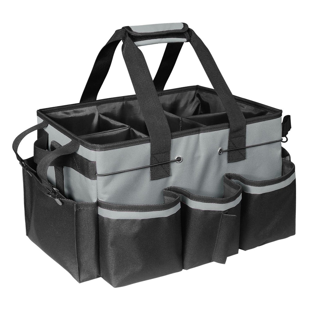 Boczif Cleaning Caddy Bag Wearable, Supplies Organizer with Handle, Shoulder Straps & Detachable Divide, Tool Organizers Tote for Cleaners & Housekeepers (Grey)