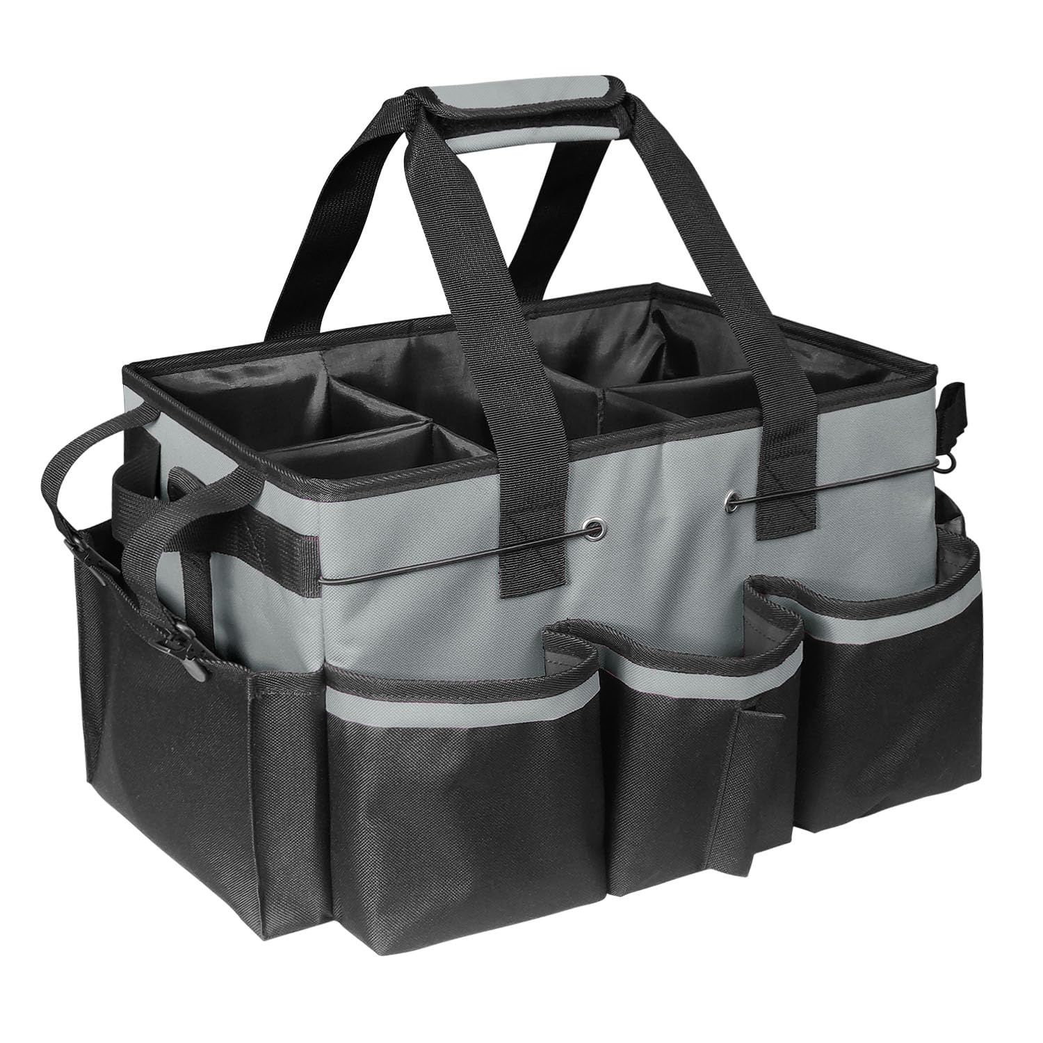 Boczif Cleaning Caddy Bag Wearable, Supplies Organizer with Handle, Shoulder Straps & Detachable Divide, Tool Organizers Tote for Cleaners & Housekeepers (Grey)